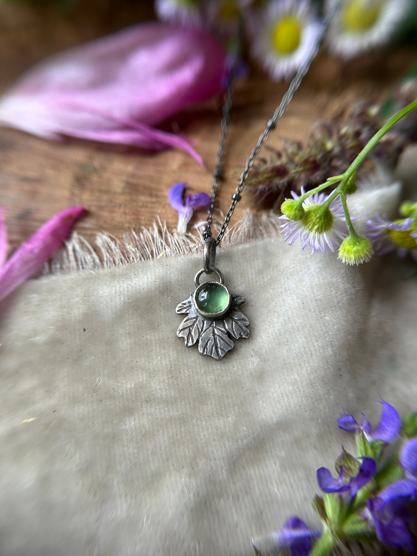 Serpentine Maple Leaf Necklace- sterling silver leaf jewelry
