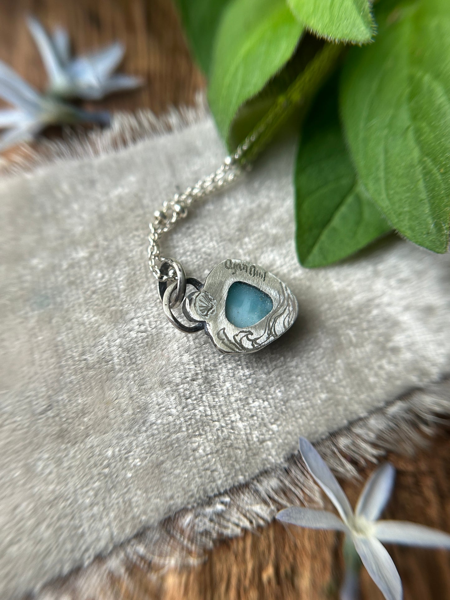 Larimar with Sea Shell Detail- Sterling silver necklace- metalsmith made