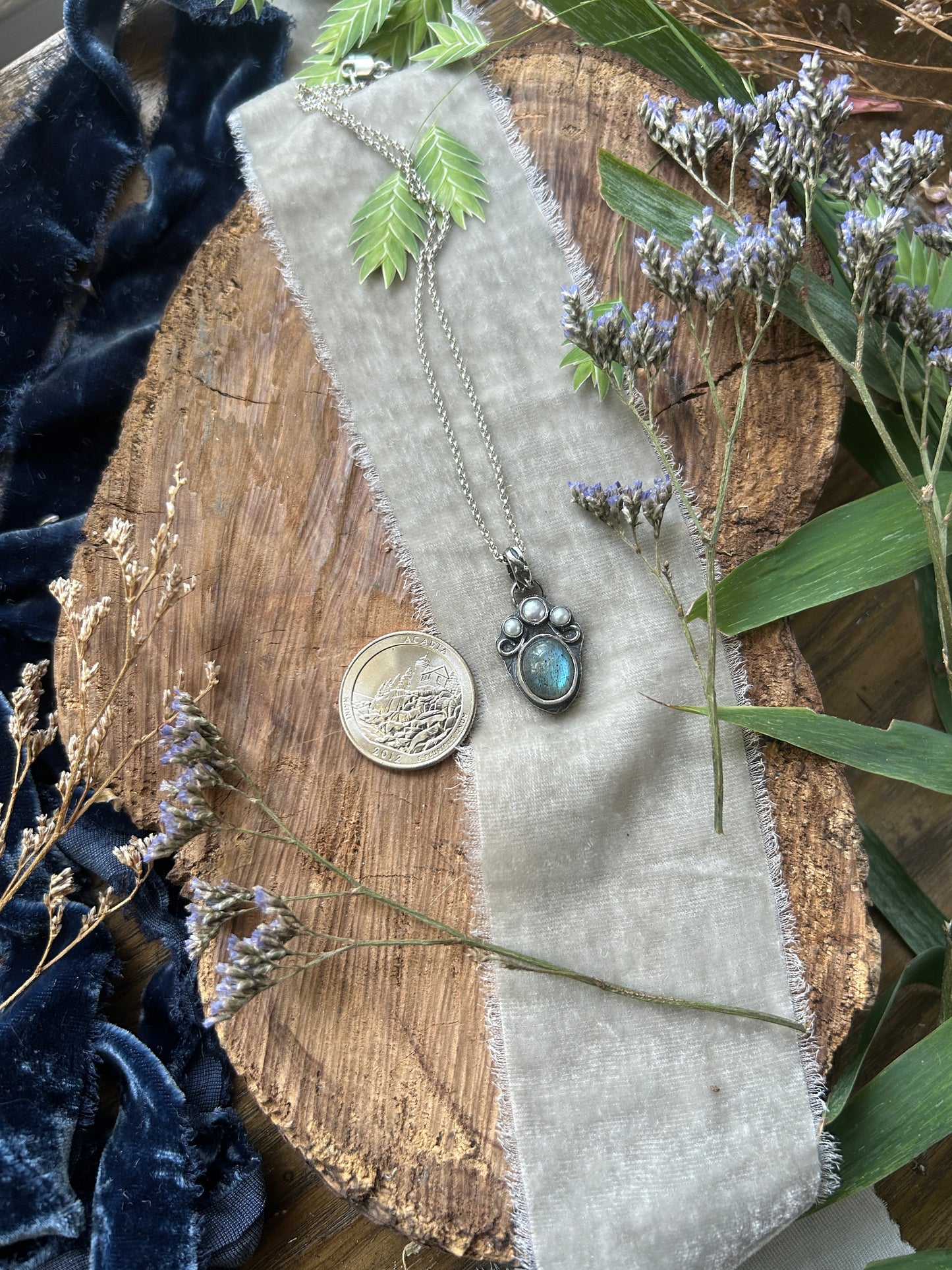 Ocean Labradorite Crowned Heart Necklace- sterling silver jewelry