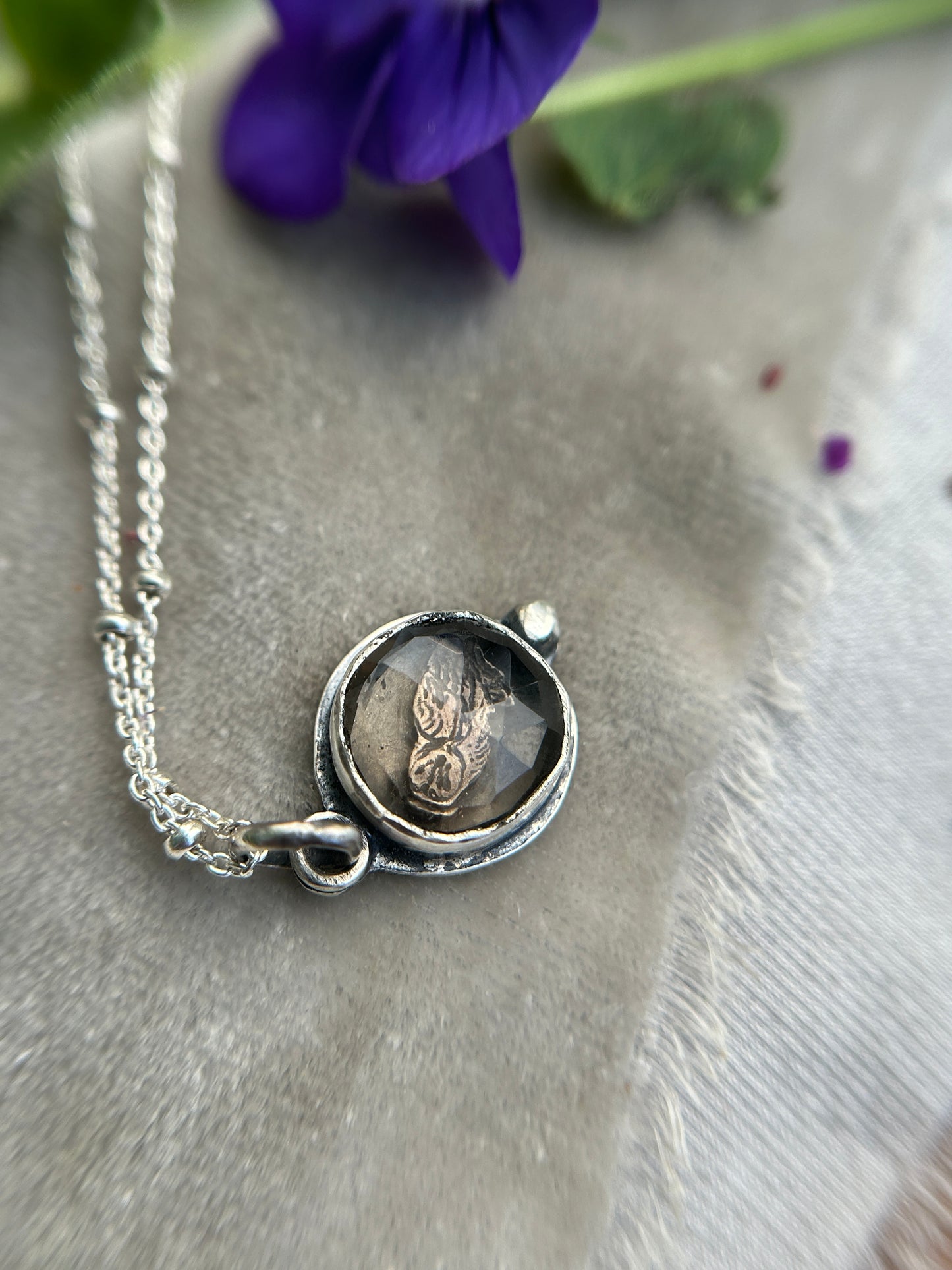 Smoky quartz barn owl necklace- Sterling silver jewelry