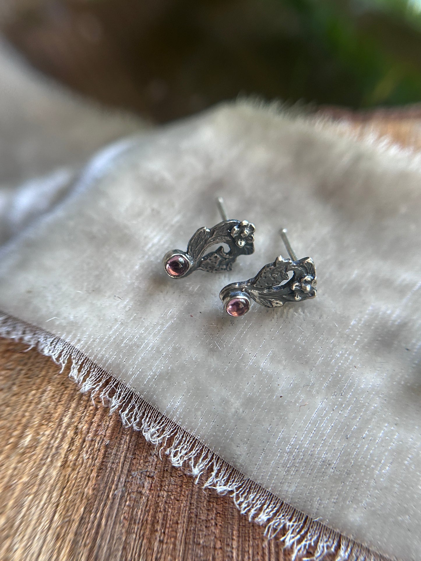 Strawberry post earrings- PREORDER-your choice of pink tourmaline or red garnet- Sterling silver earrings