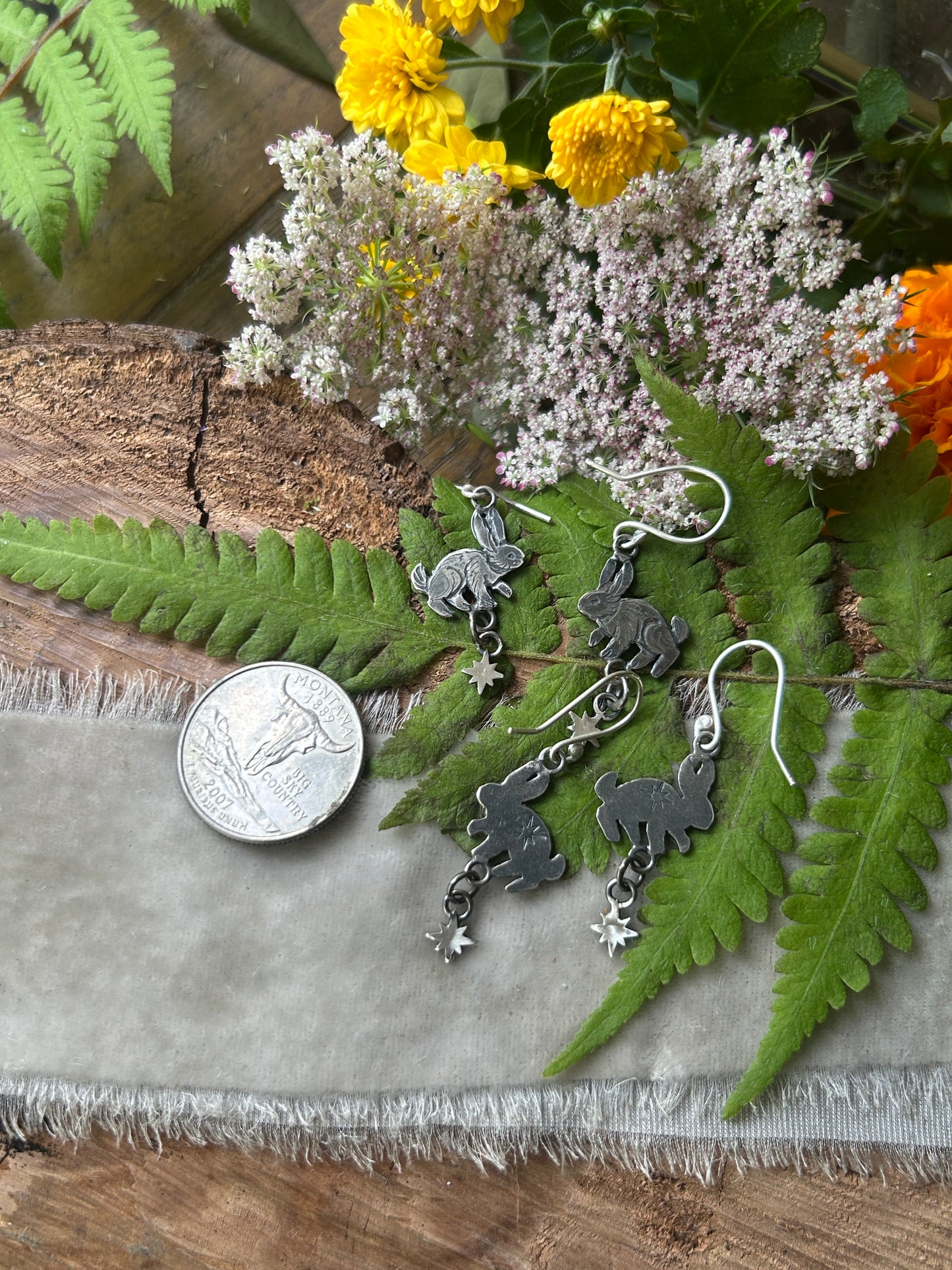 Star bunny earrings- Sterling silver rabbit jewelry