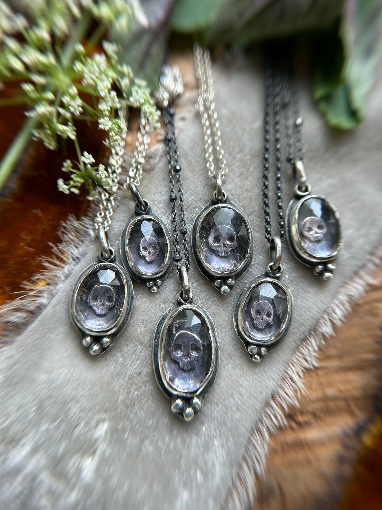 Amethyst skull necklace MADE TO ORDER-memento mori sterling silver jewelry