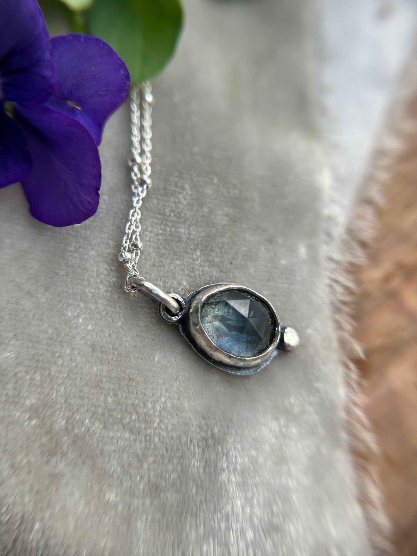 Moss aquamarine lily of the valley necklace- sterling silver jewelry