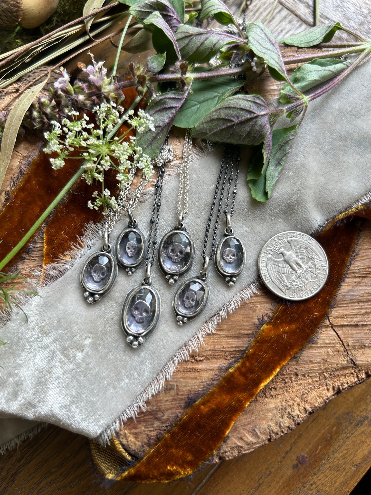 Amethyst skull necklace MADE TO ORDER-memento mori sterling silver jewelry