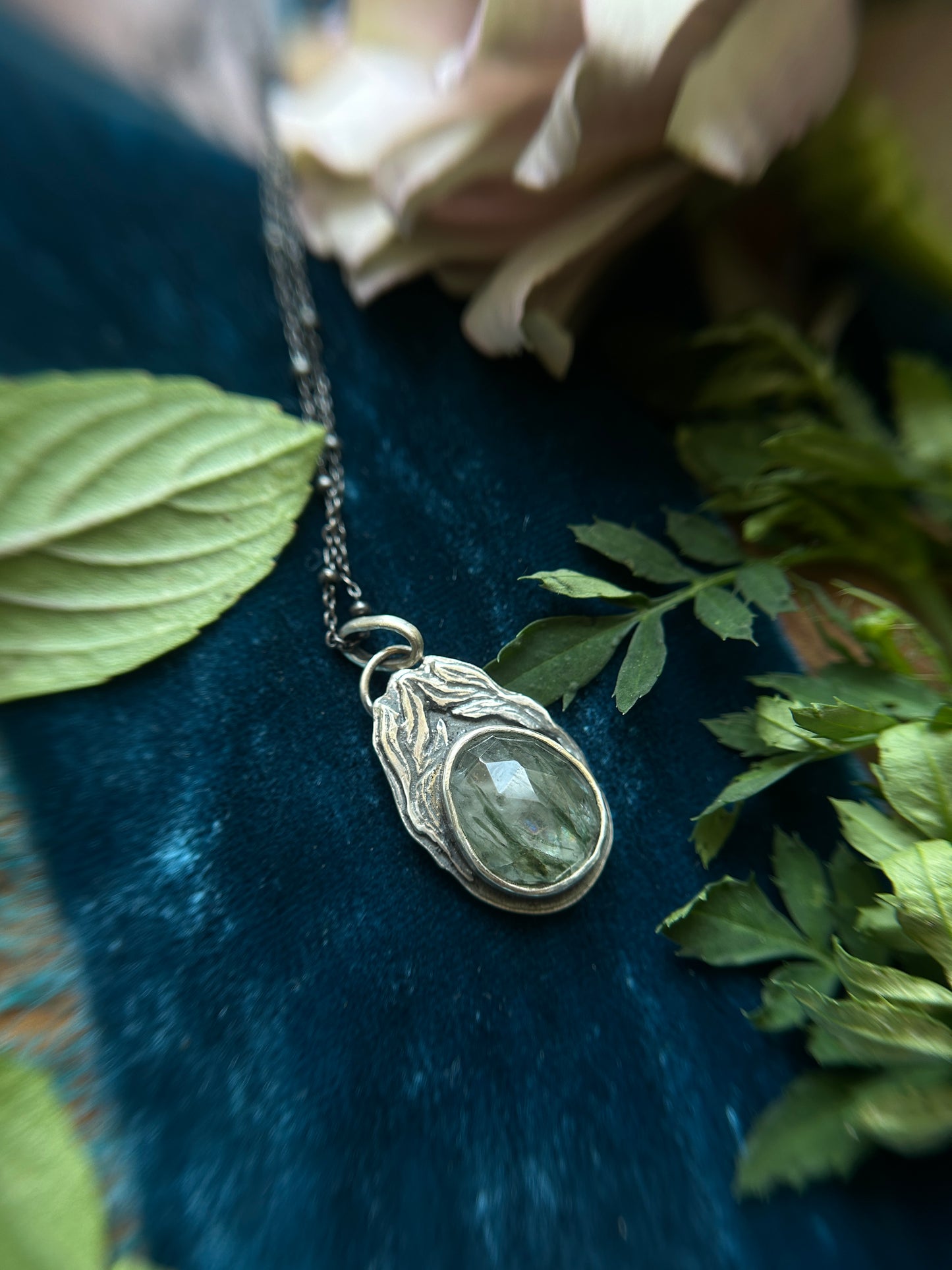 Kelpie Green Rutilated Quartz Necklace- sterling silver jewelry