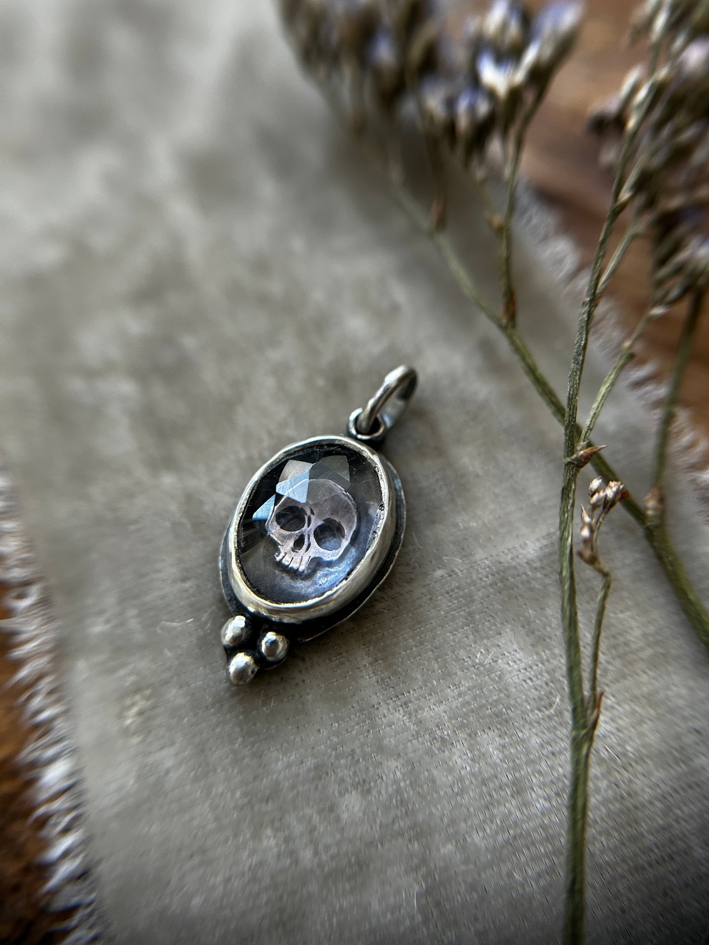 Amethyst skull necklace MADE TO ORDER-memento mori sterling silver jewelry