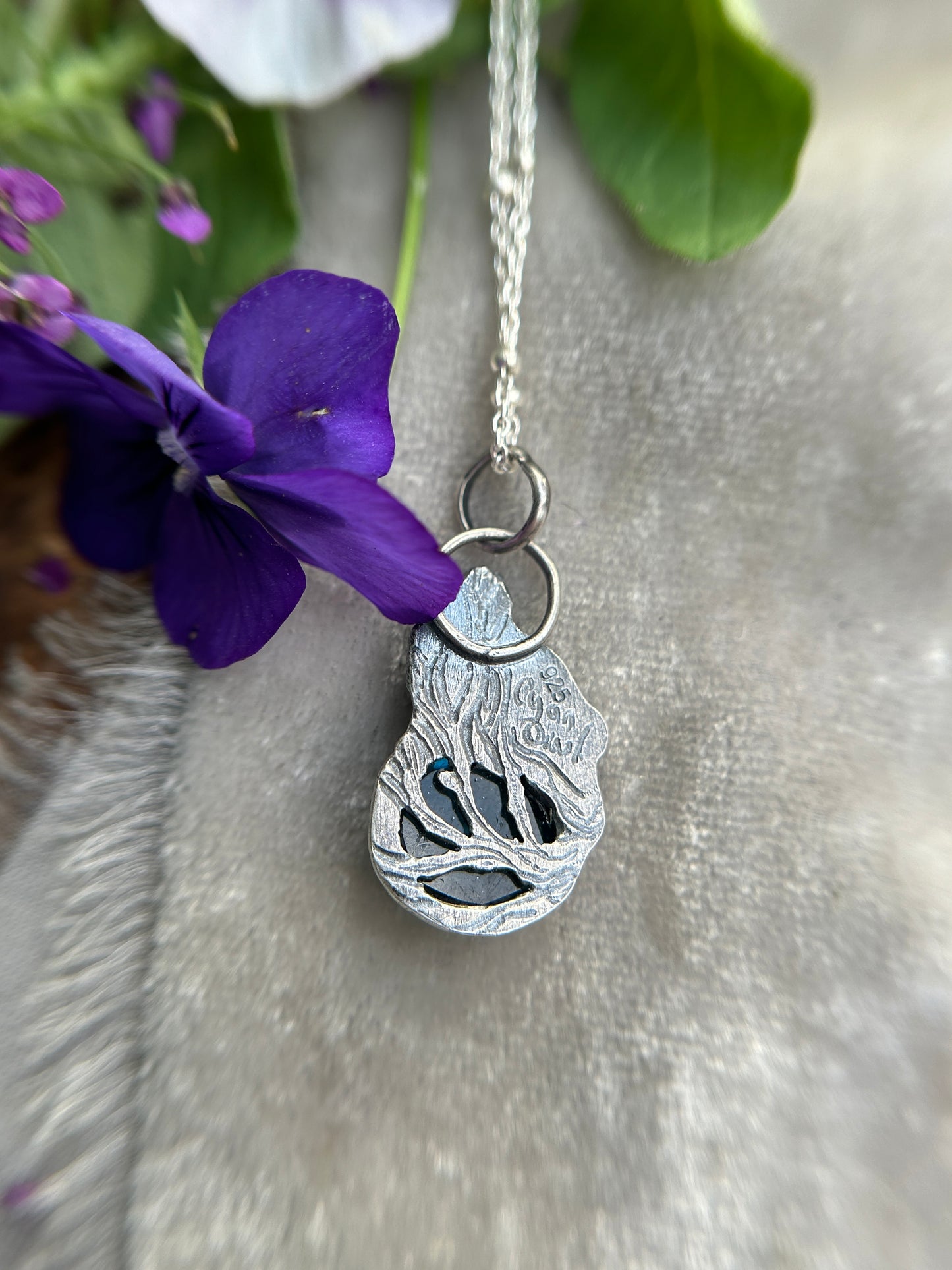 Blue Jay with London blue topaz necklace- sterling silver jewelry