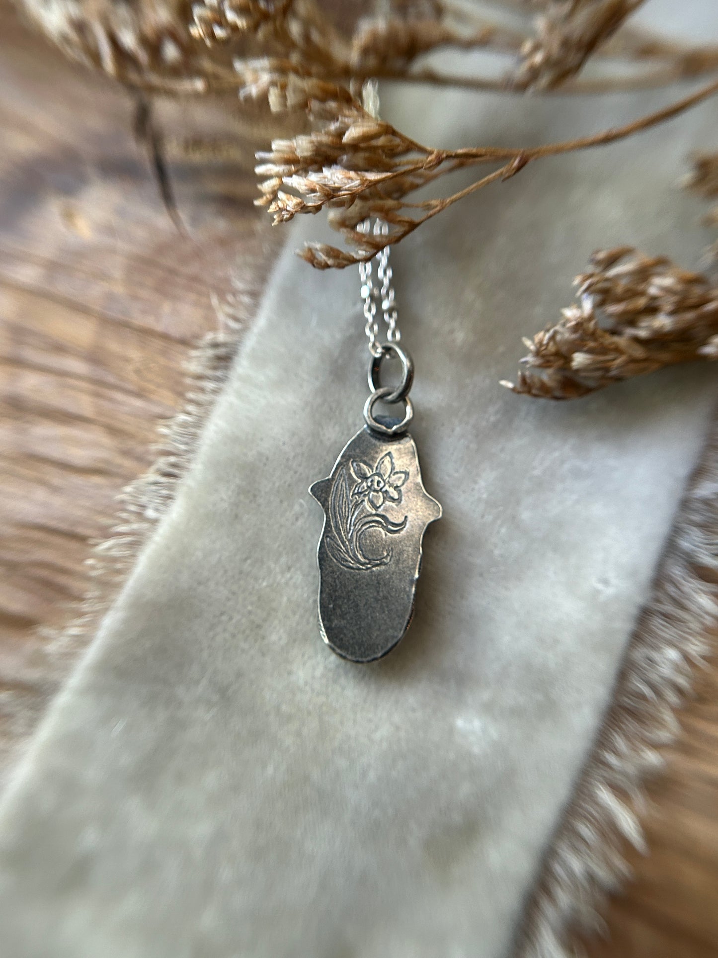 Sphene and Daffodil Necklace- sterling silver floral jewelry