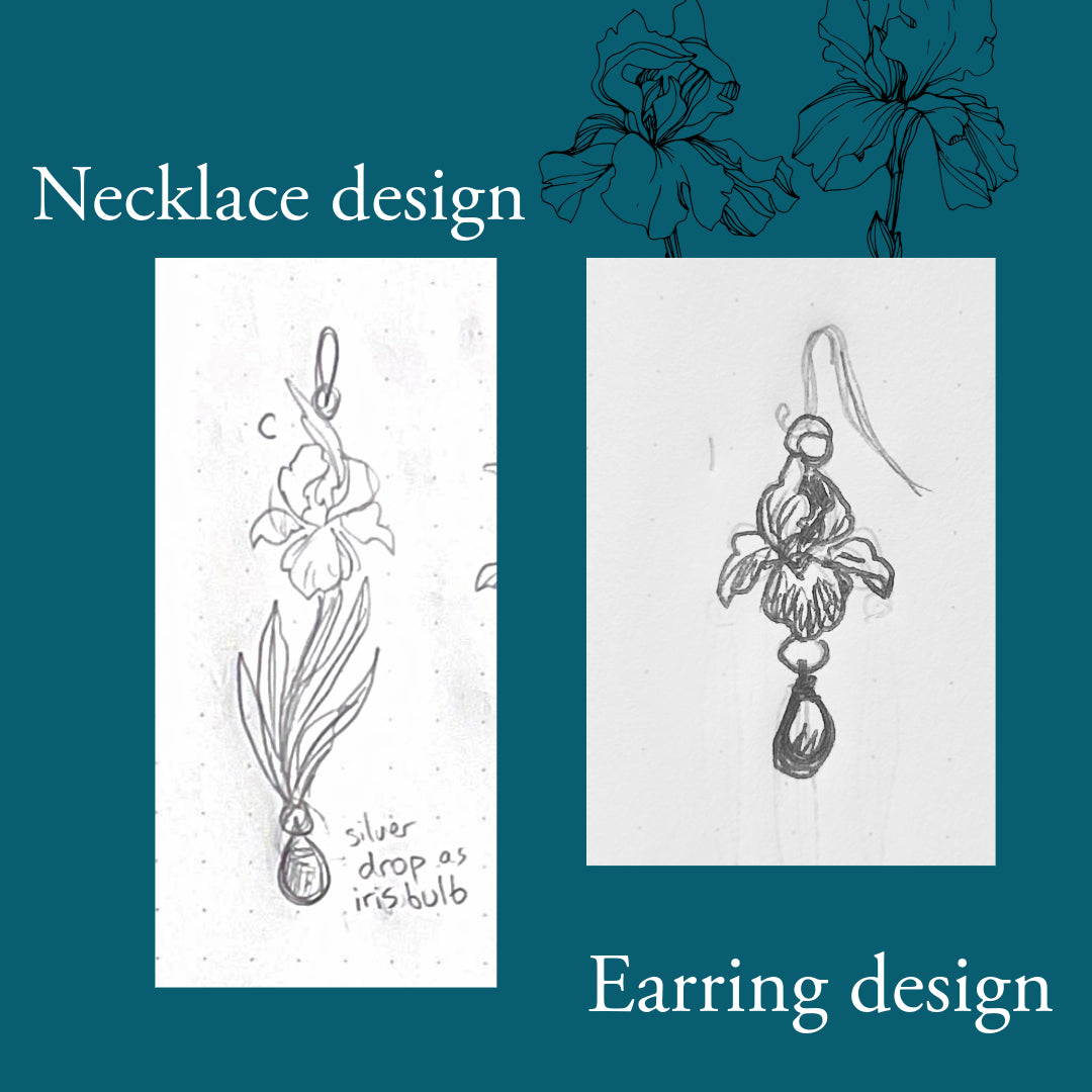 Custom necklace and earring set- bearded iris flowers