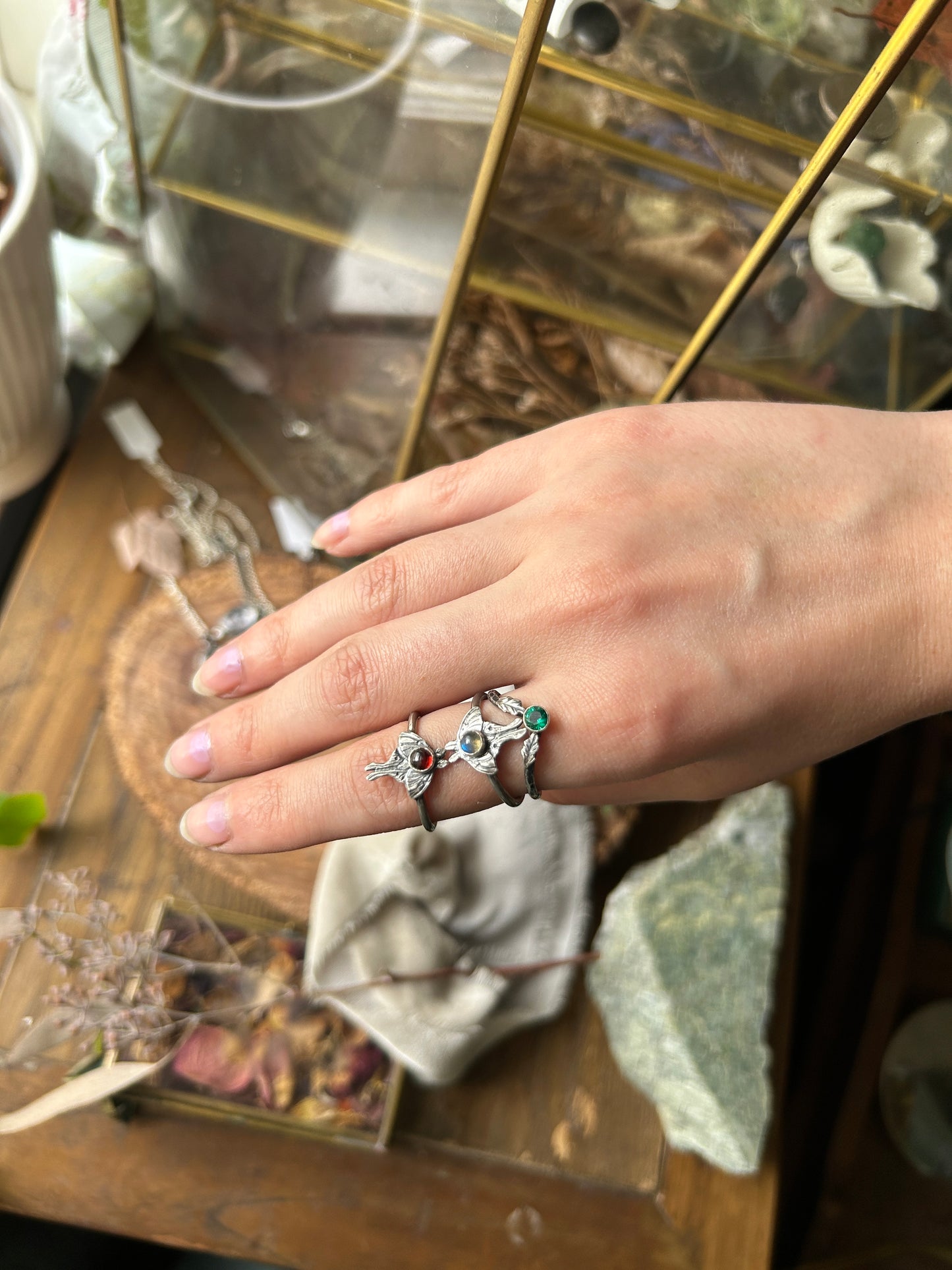 Luna moth ring with choice of gemstone sterling silver jewelry