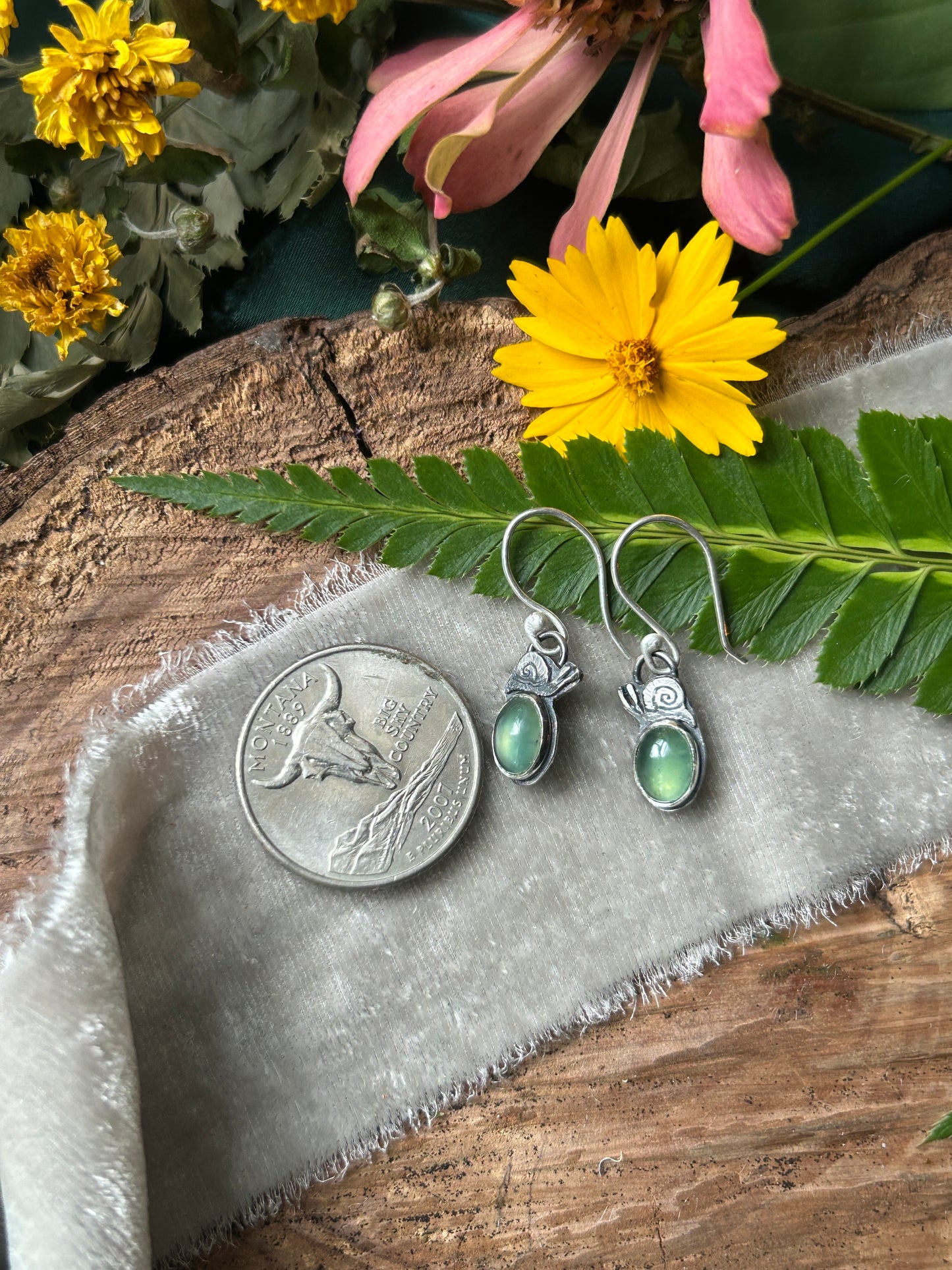 Snail Earrings with Serpentine-Sterling silver jewelry