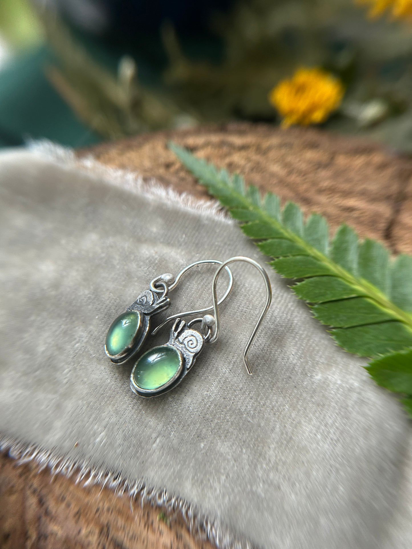 Snail Earrings with Serpentine-Sterling silver jewelry