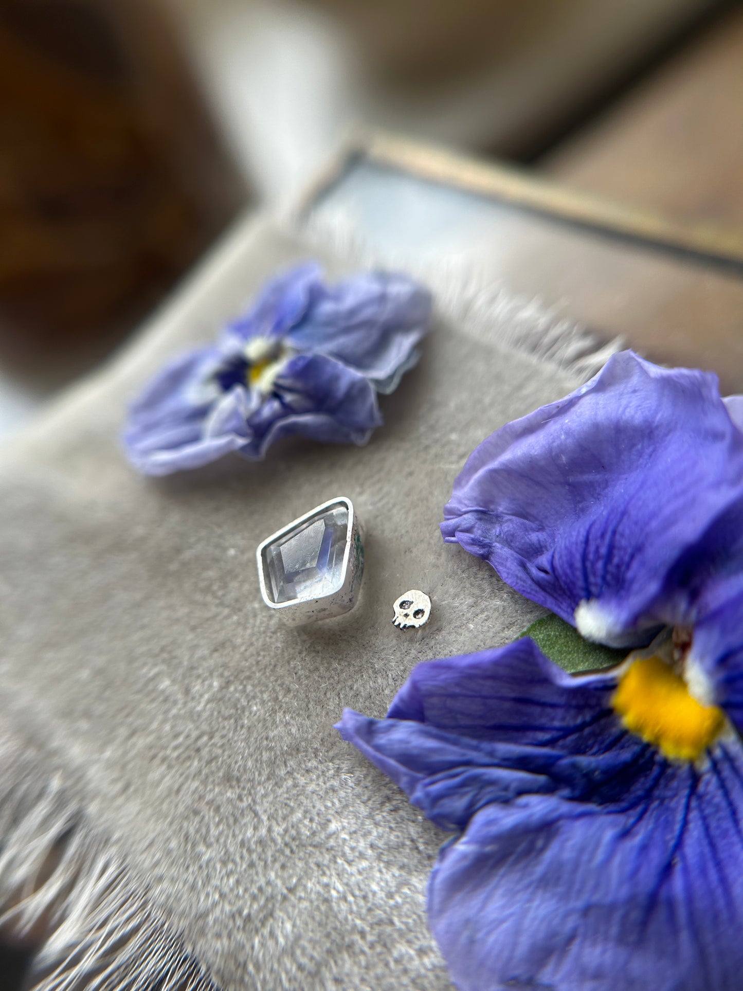 MADE TO ORDER- rainbow moonstone skull ring with choose your flower options- sterling silver