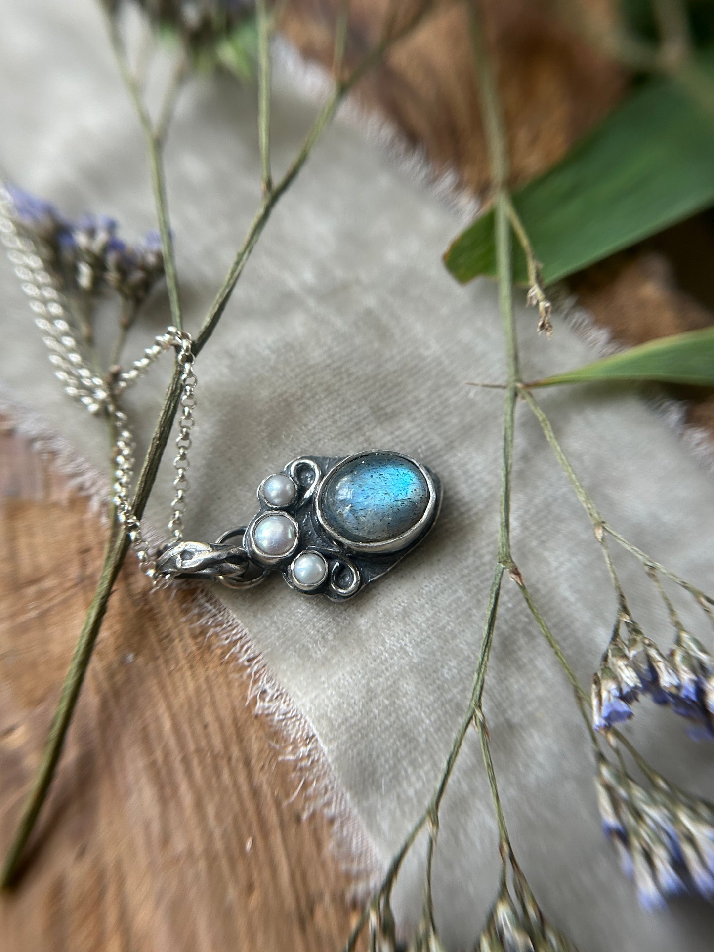 Ocean Labradorite Crowned Heart Necklace- sterling silver jewelry