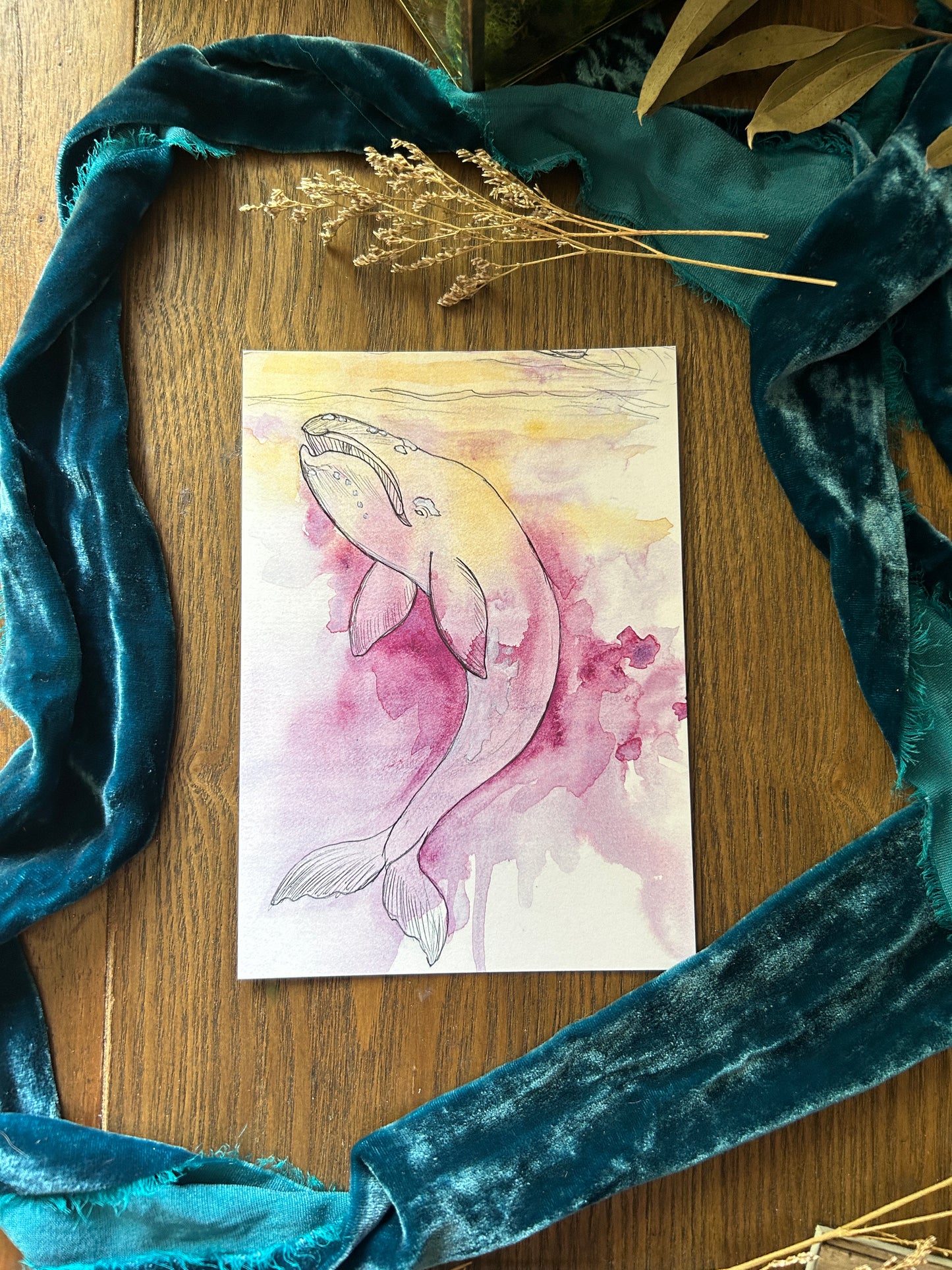 Atlantic right whale ocean art print watercolor 5-7 inches