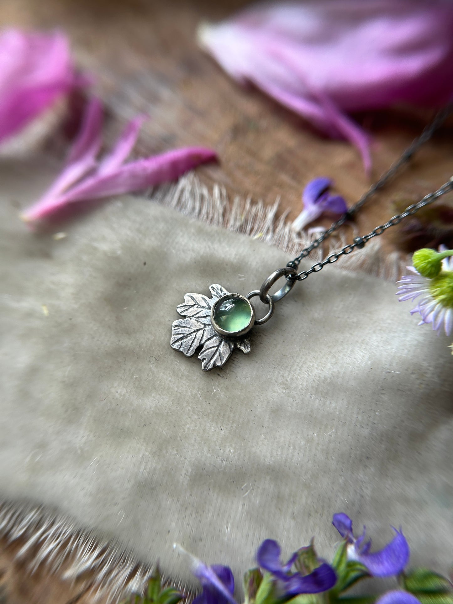 Serpentine Maple Leaf Necklace- sterling silver leaf jewelry
