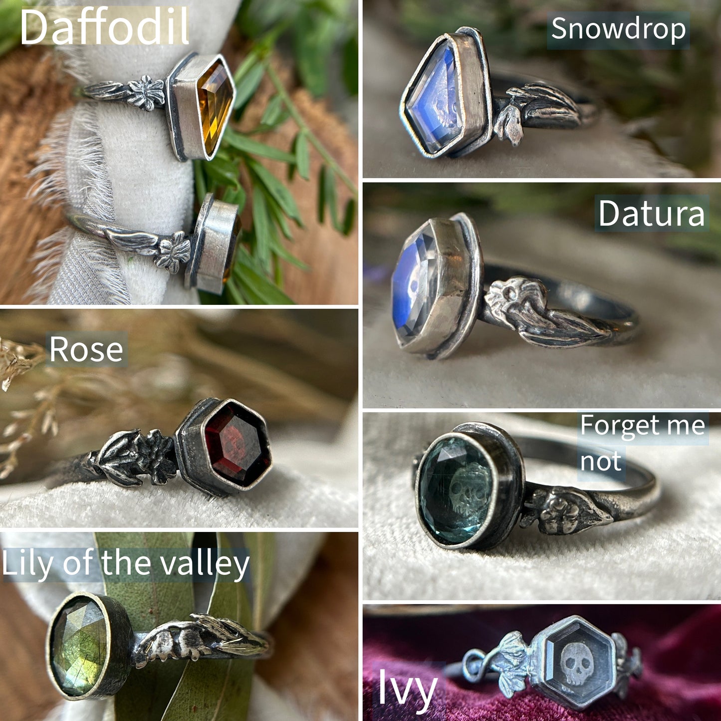 Build your own citrine hexagon ring- choice of skull, rabbit, or fox and choice of side plant accent
