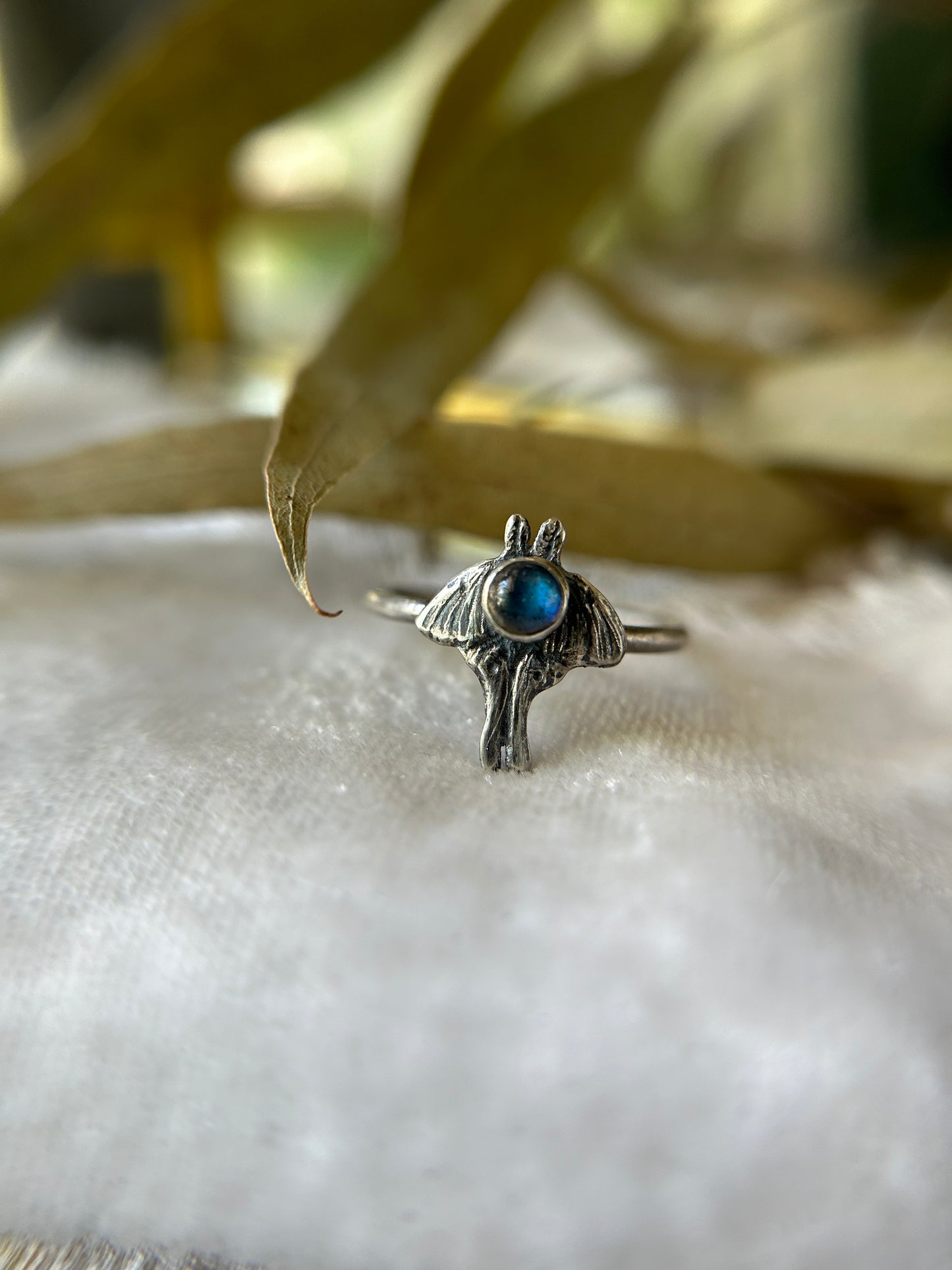 Luna moth ring with choice of gemstone sterling silver jewelry