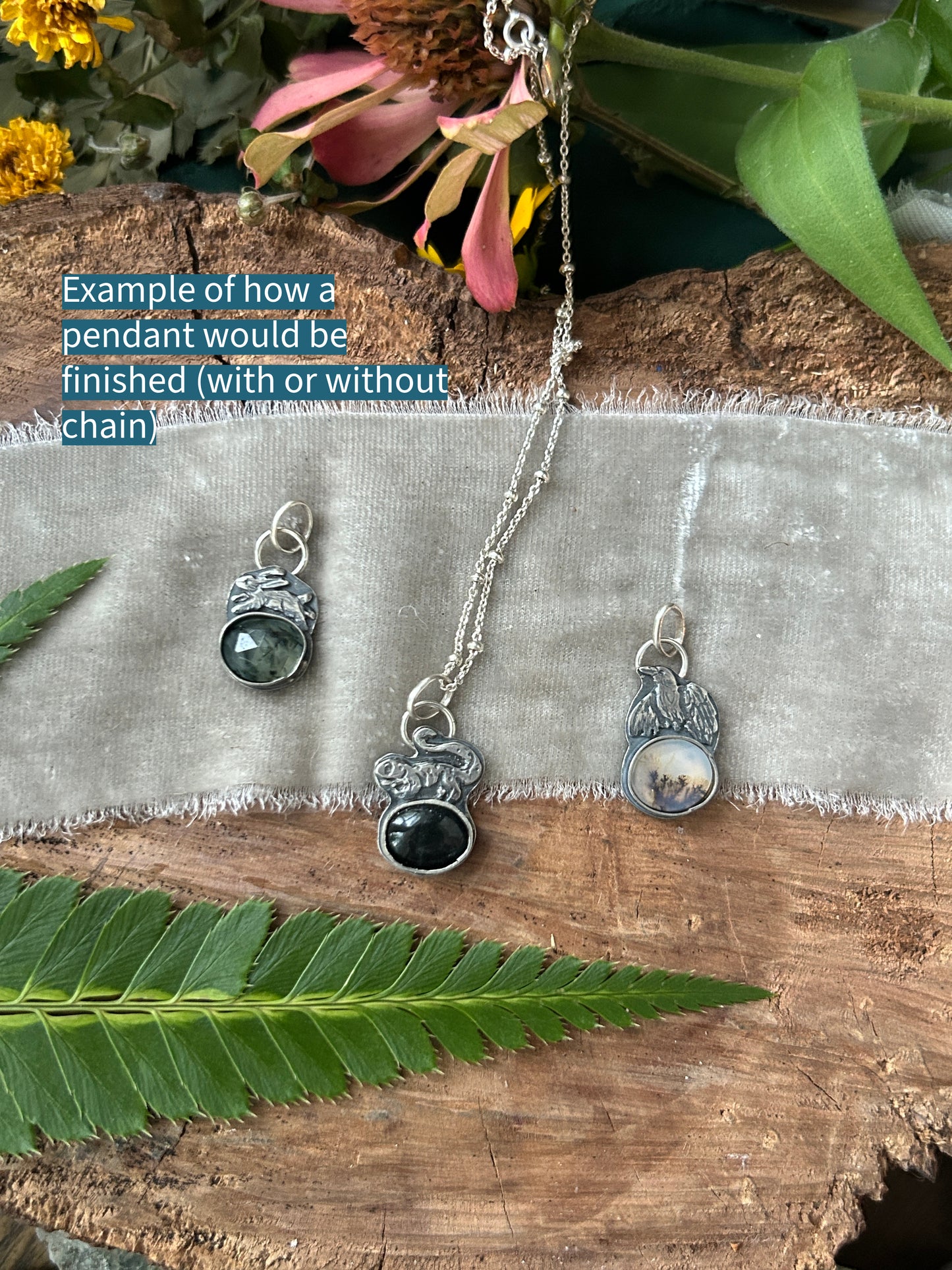 Woodland creature with gemstone- your choice of ring or pendant- sterling silver jewelry