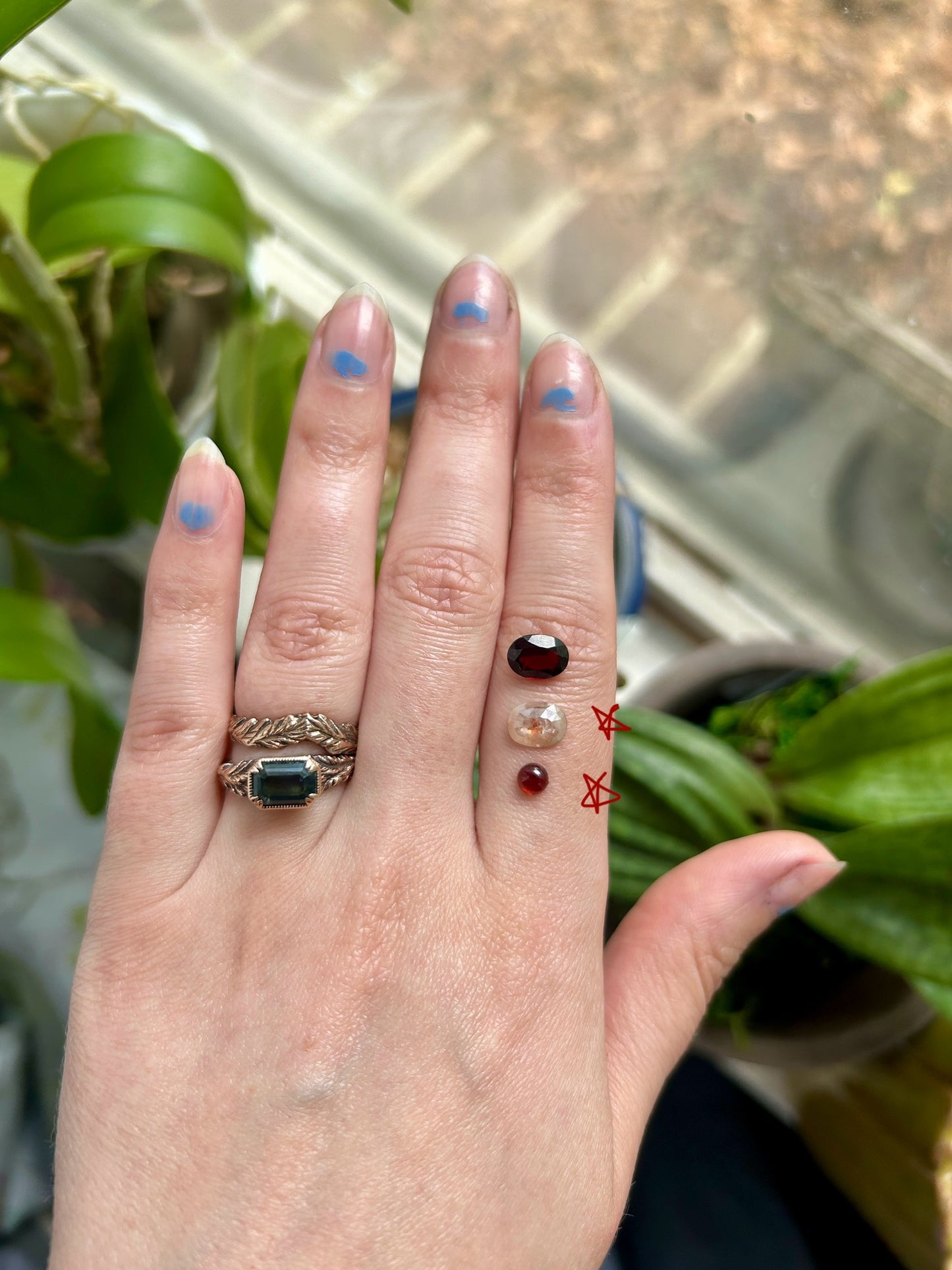 Payment 1 of 2 Custom wedding ring set with bluebells and snowflakes in 14k palladium white gold