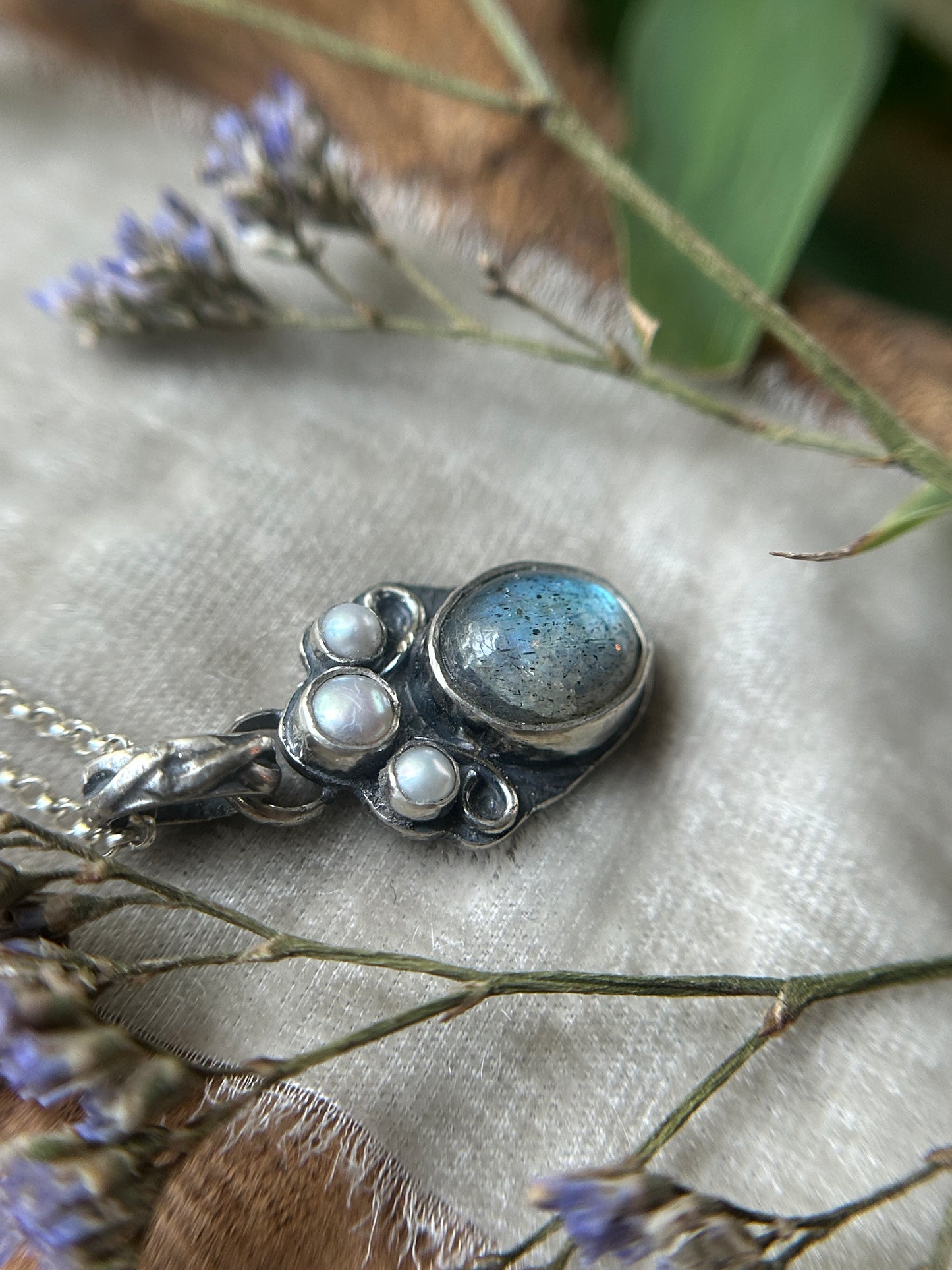 Ocean Labradorite Crowned Heart Necklace- sterling silver jewelry