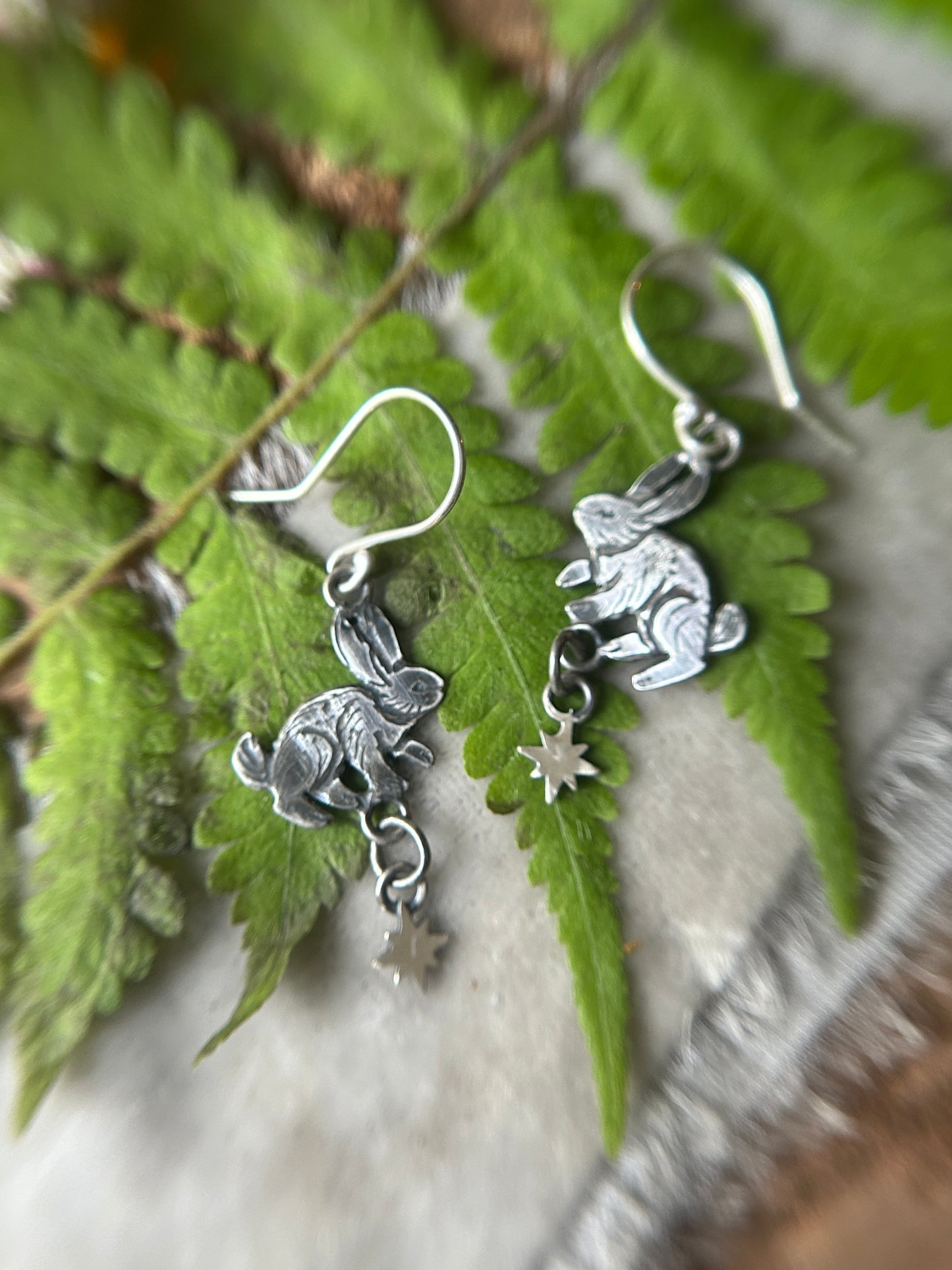 Star bunny earrings- Sterling silver rabbit jewelry