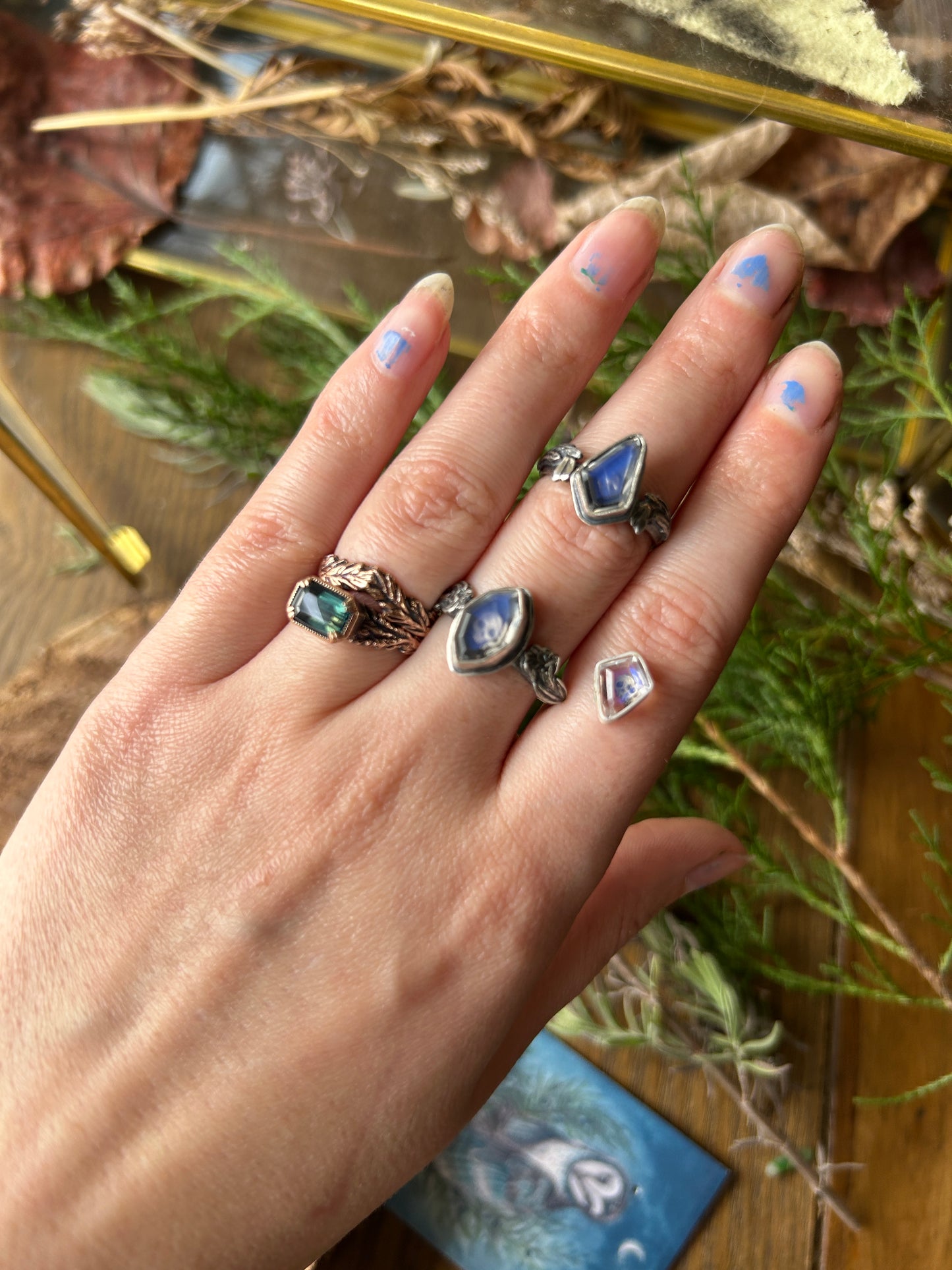 MADE TO ORDER- rainbow moonstone skull ring with choose your flower options- sterling silver