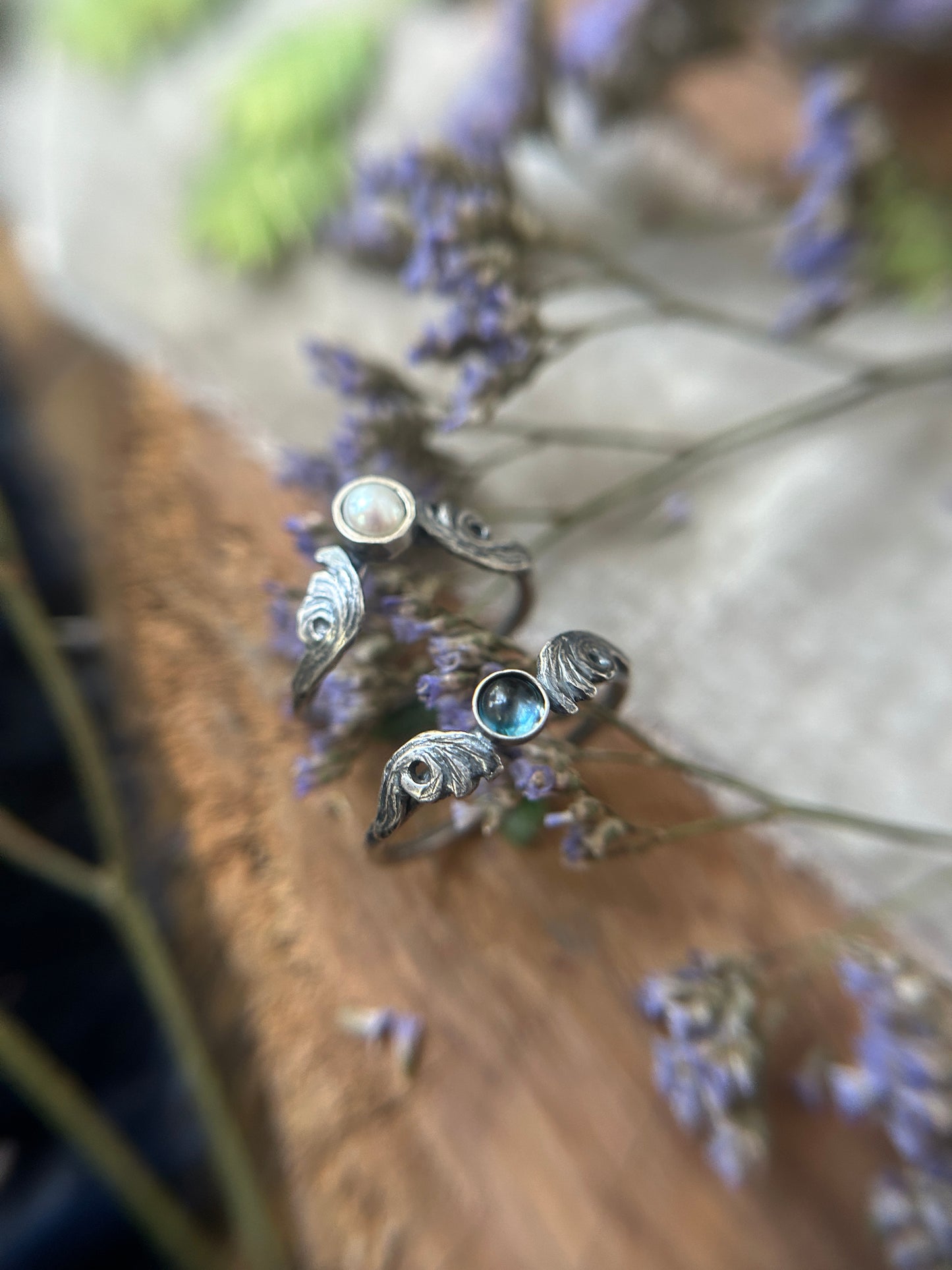 Ocean Waves Stacking Ring- choice of pearl or gem- sterling silver- jewelry