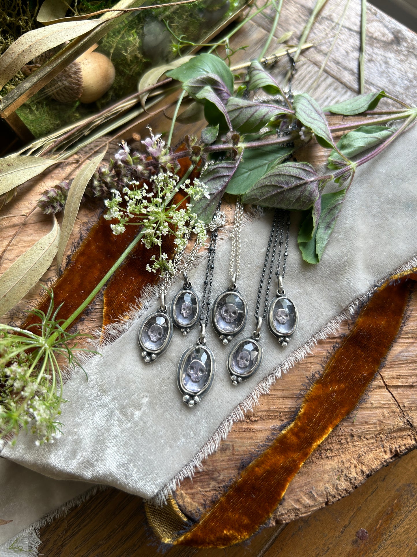 Amethyst skull necklace MADE TO ORDER-memento mori sterling silver jewelry