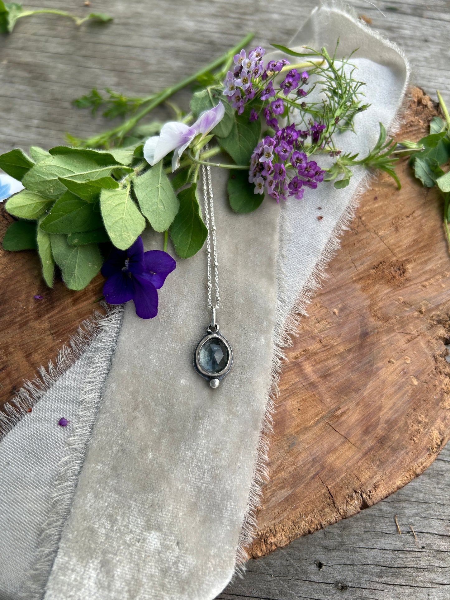 Moss aquamarine lily of the valley necklace- sterling silver jewelry