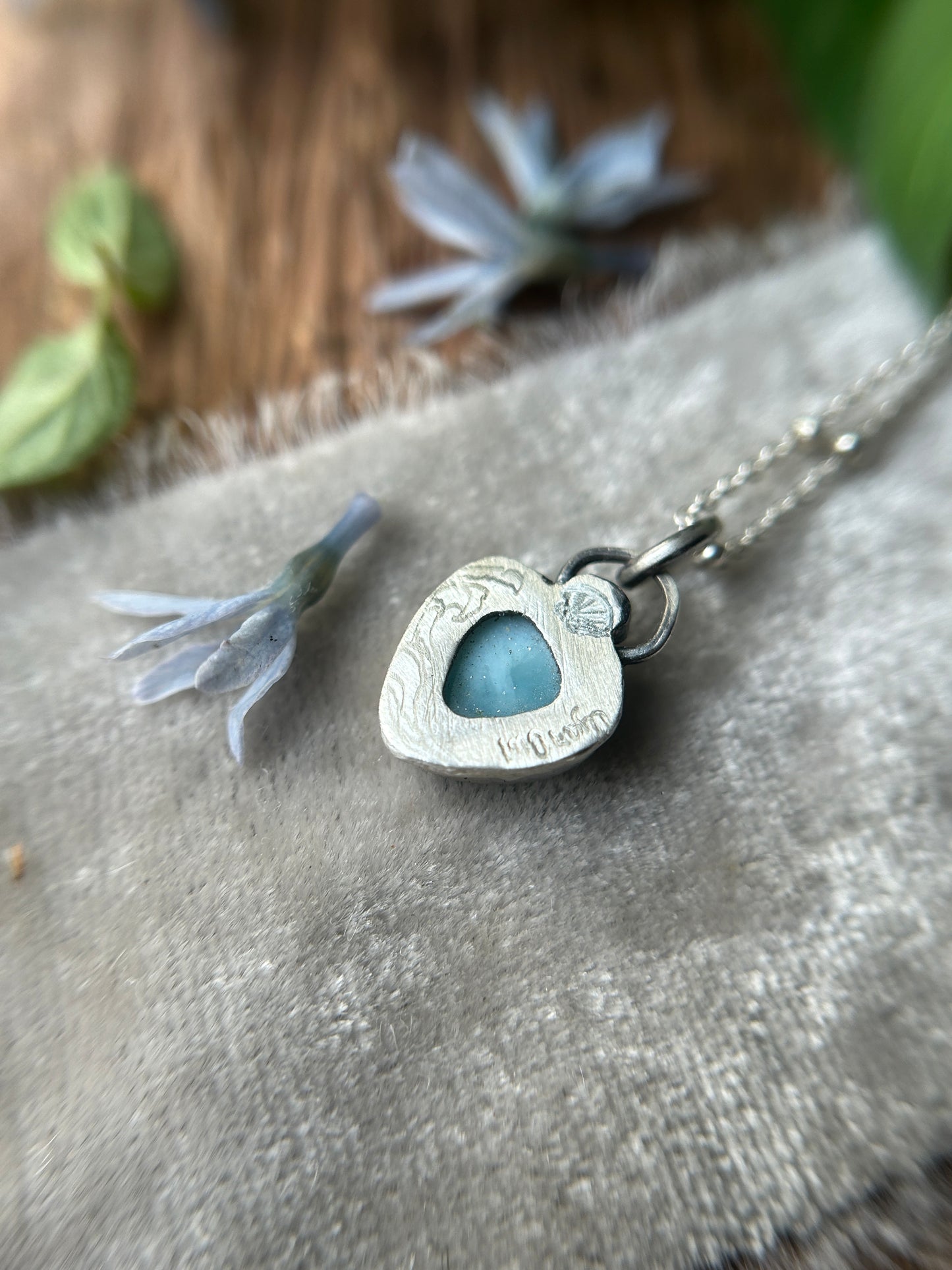 Larimar with Sea Shell Detail- Sterling silver necklace- metalsmith made