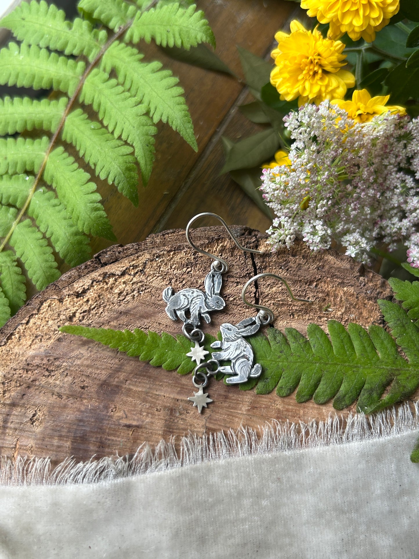 Star bunny earrings- Sterling silver rabbit jewelry