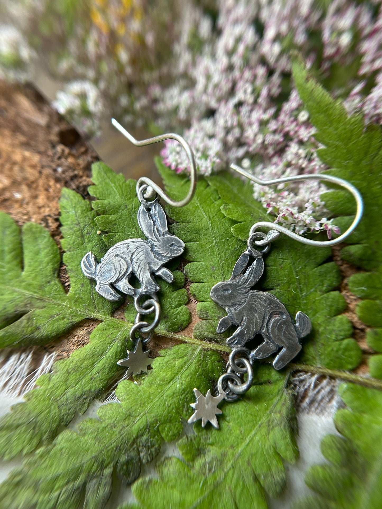 Star bunny earrings- Sterling silver rabbit jewelry