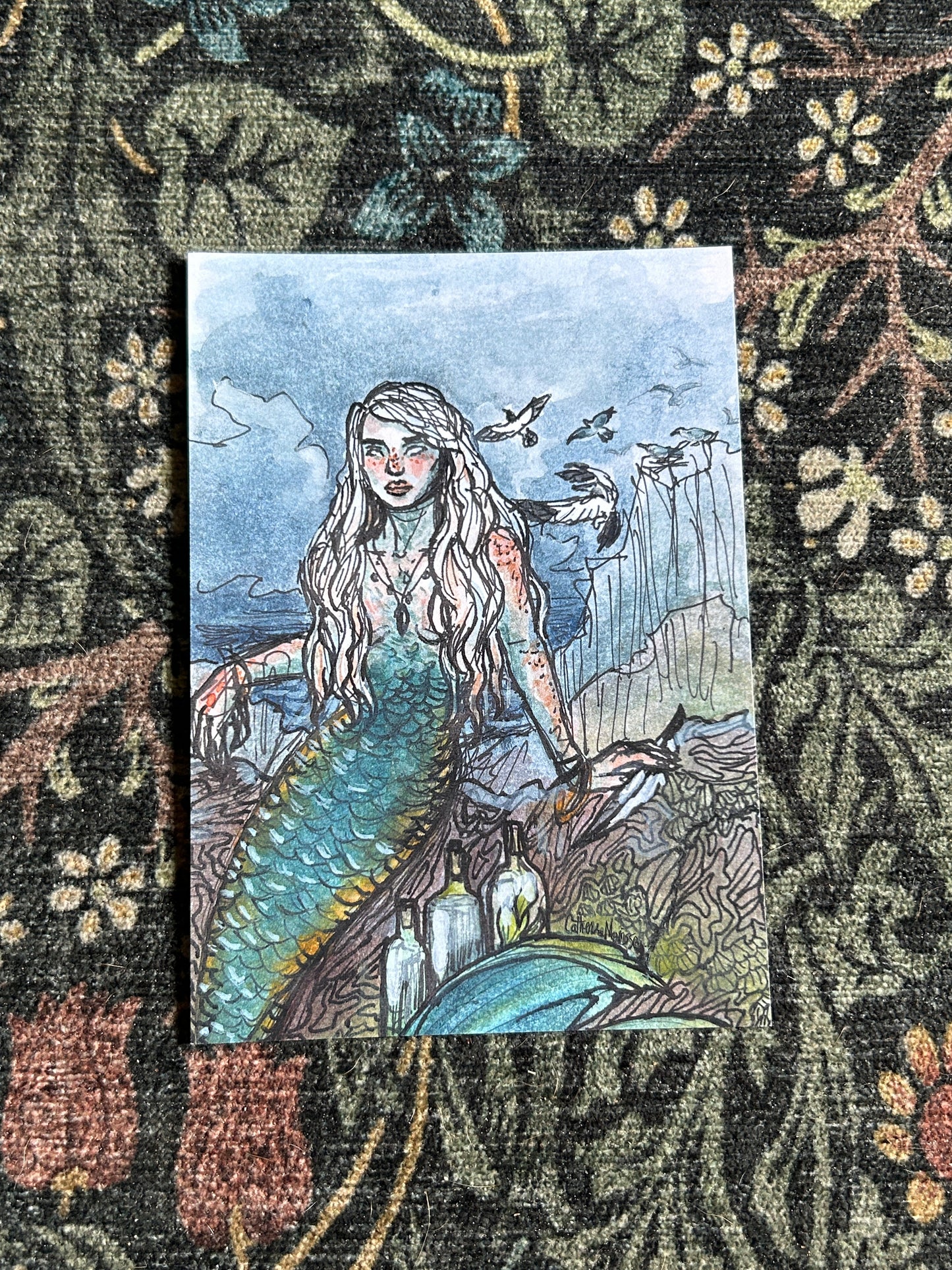 Tempest mermaid- fantasy ocean art print 5-7 inches