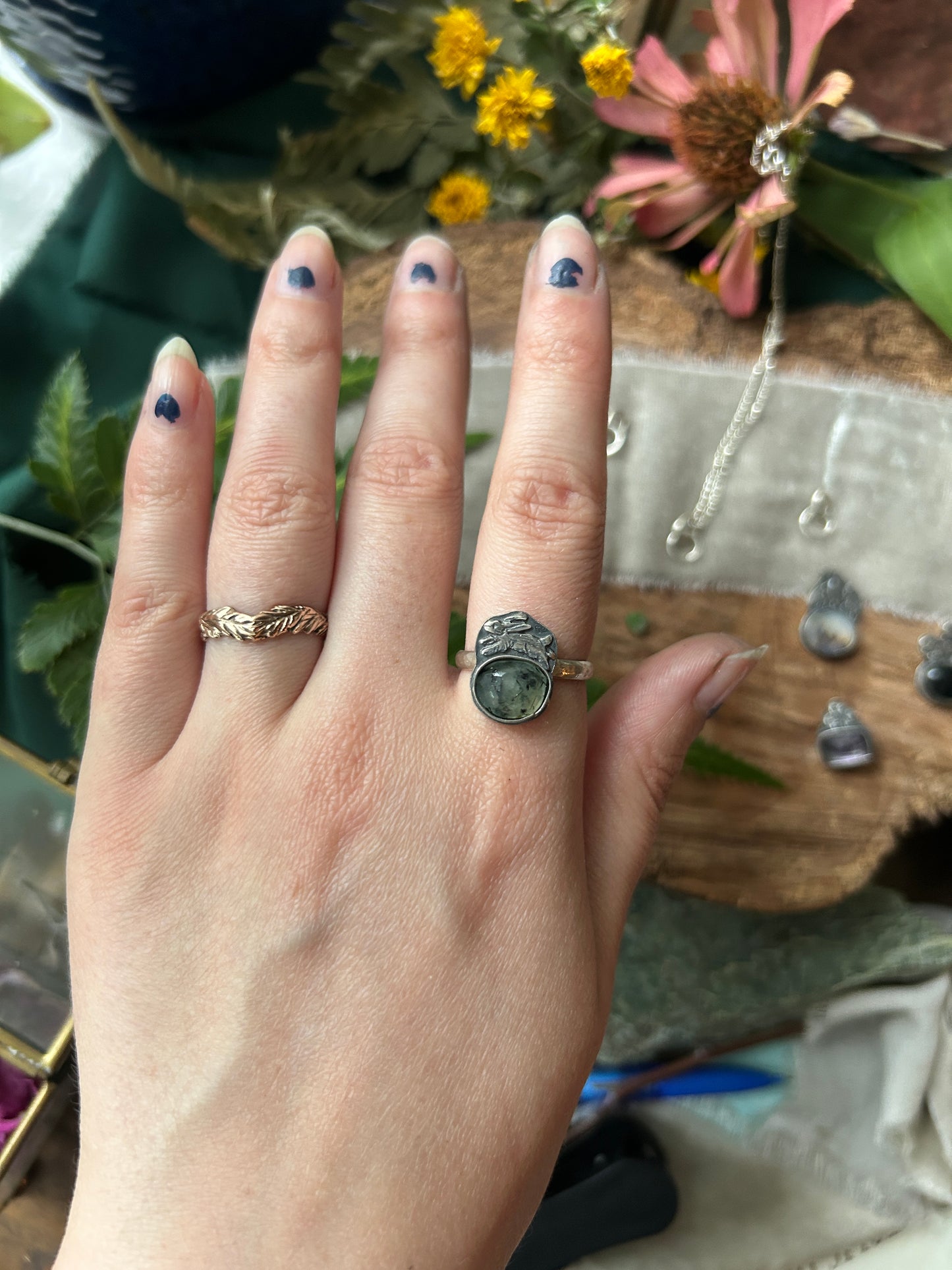 Woodland creature with gemstone- your choice of ring or pendant- sterling silver jewelry