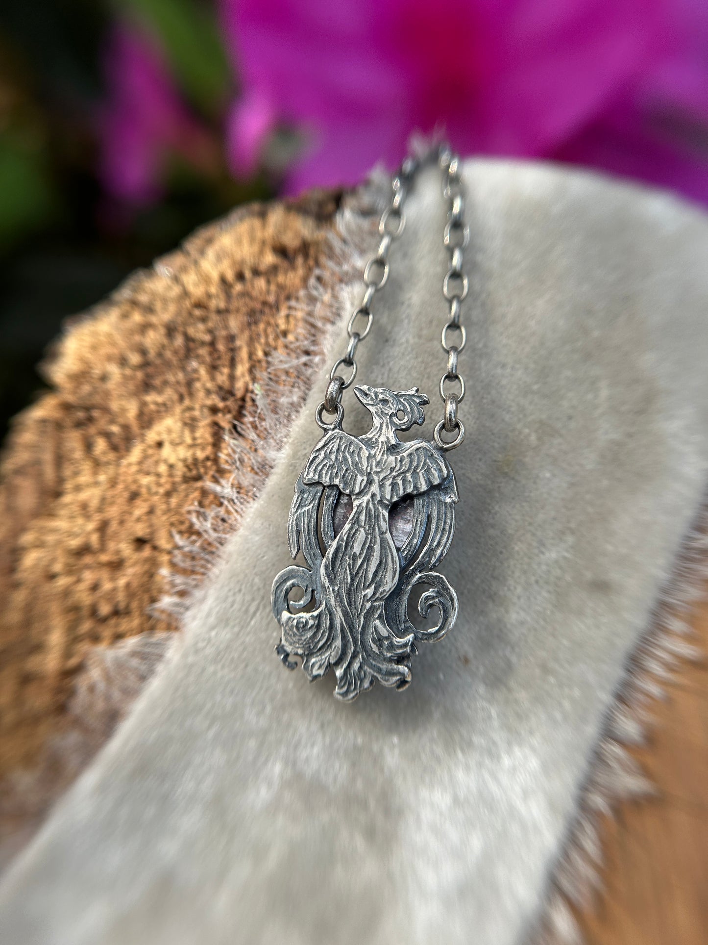 Phoenix with Lepidolite Necklace- Sterling silver jewelry