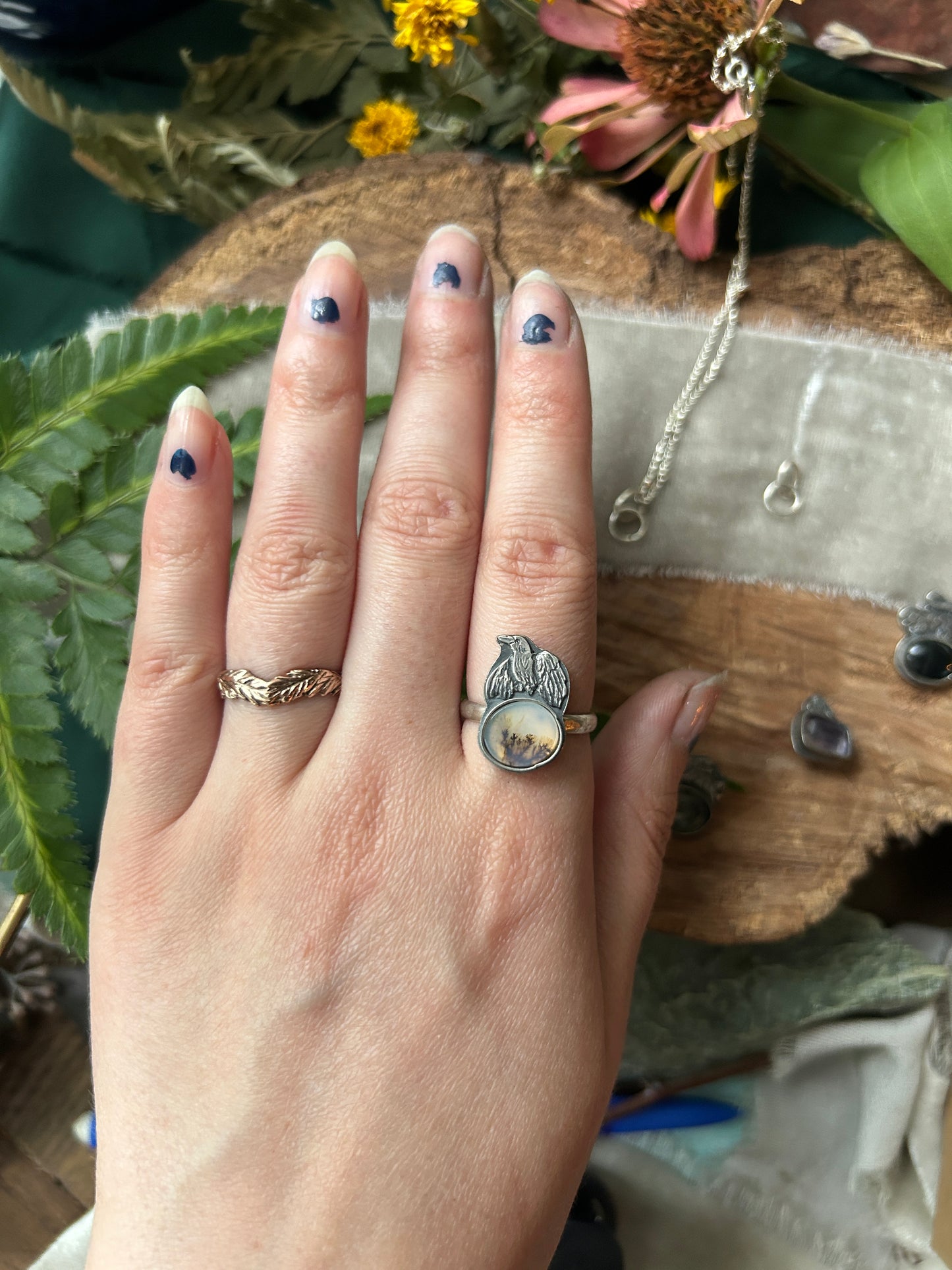 Woodland creature with gemstone- your choice of ring or pendant- sterling silver jewelry