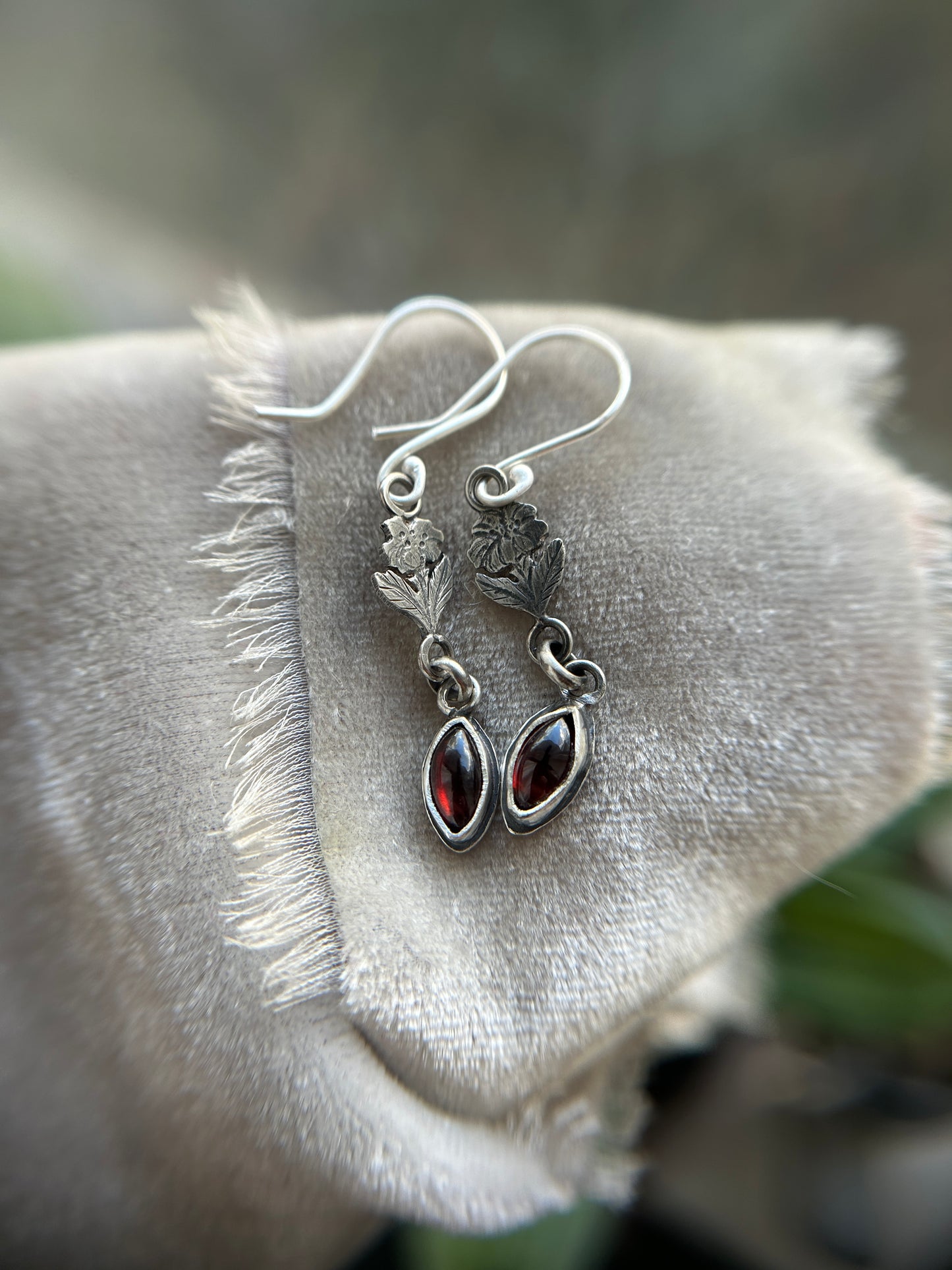 Wild Rose Garnet Earrings- sterling silver jewelry
