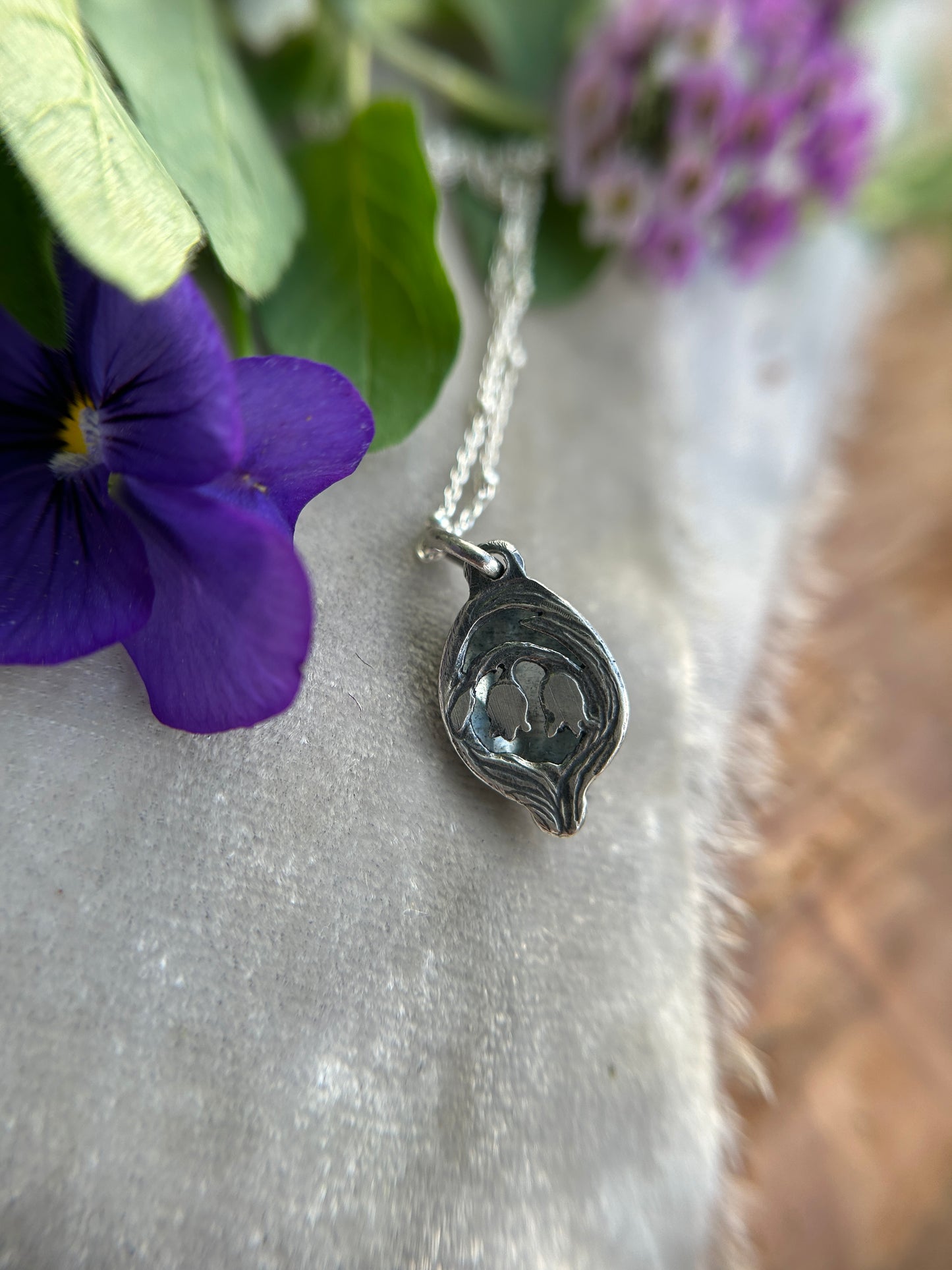 Moss aquamarine lily of the valley necklace- sterling silver jewelry