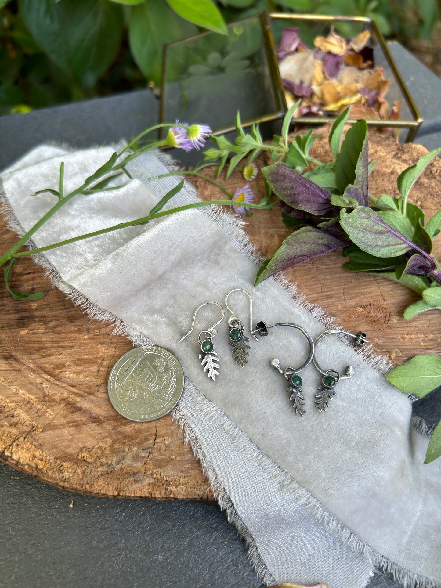Moss agate Fern drop earrings- made to order choice of ear wire hooks or hoops