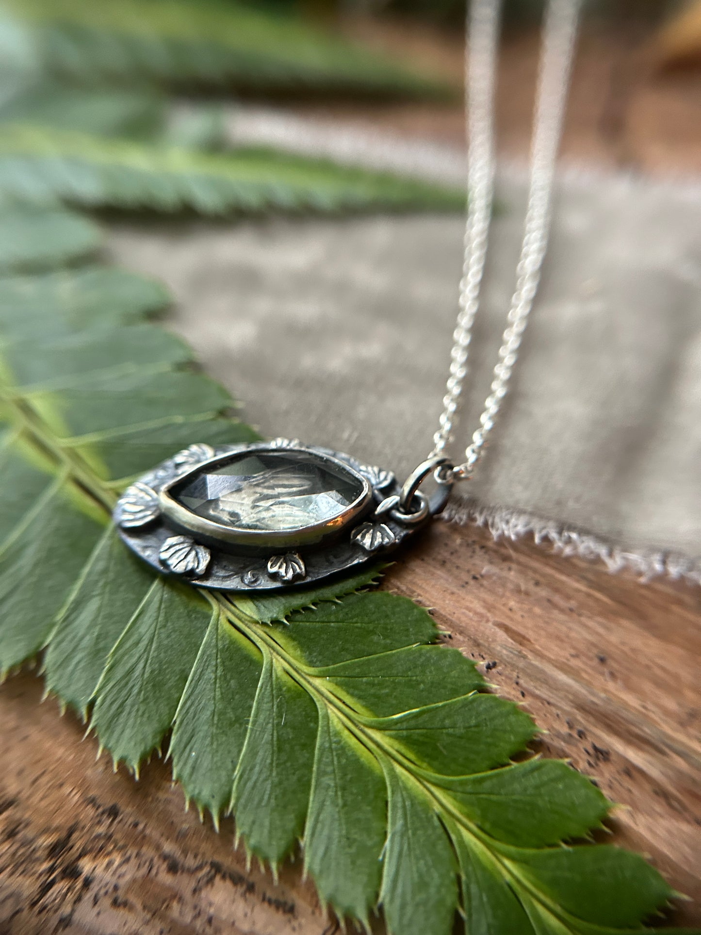 Rabbit in the ivy garden necklace with green amethyst- sterling silver jewelry