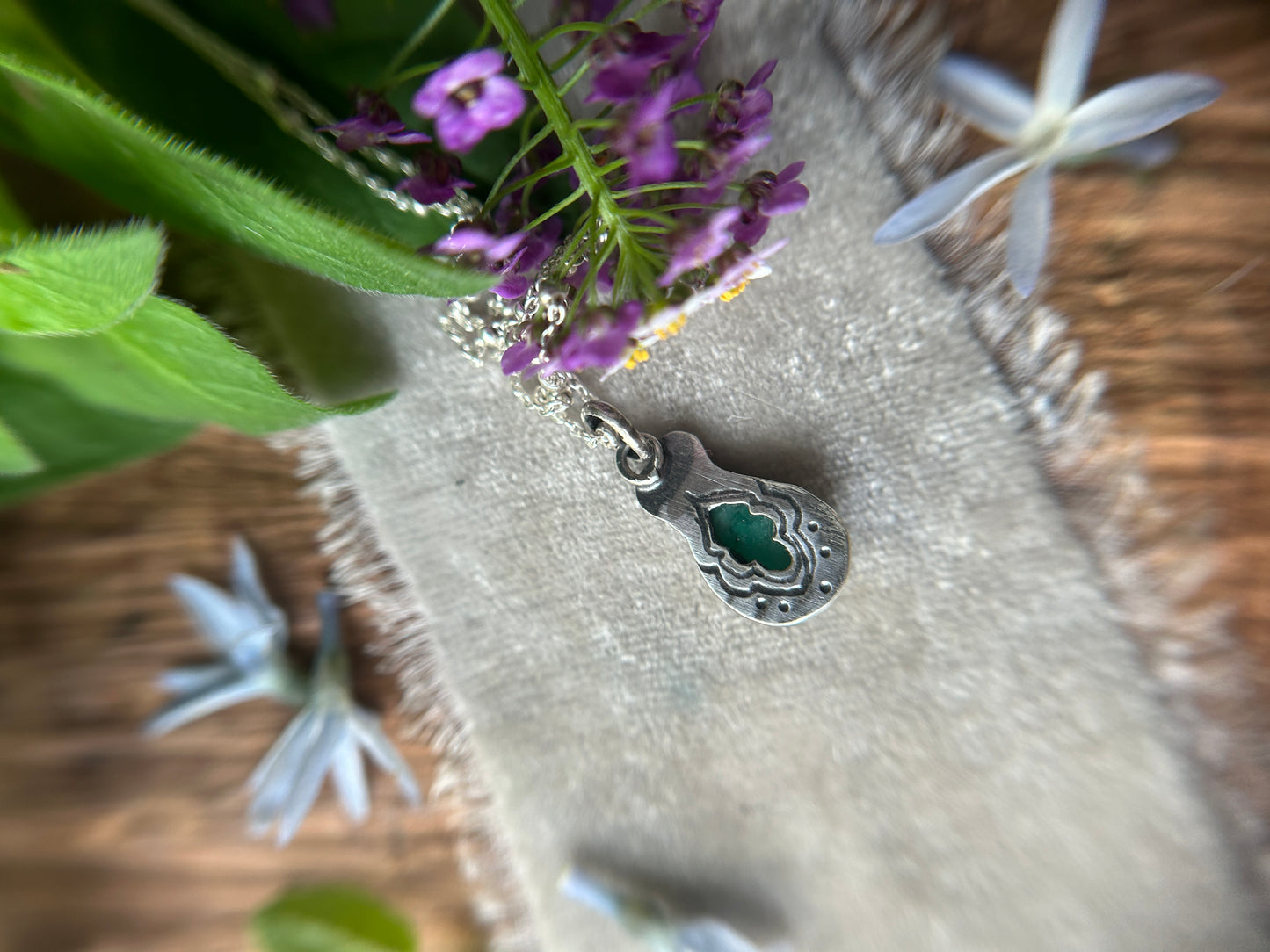 Emerald with snail necklace- sterling silver jewelry