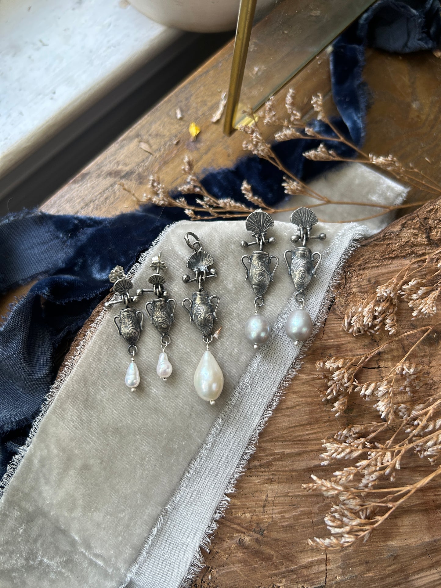 Urn of the Sea Necklace PREORDER-choice of pearl or kyanite- sterling silver jewelry