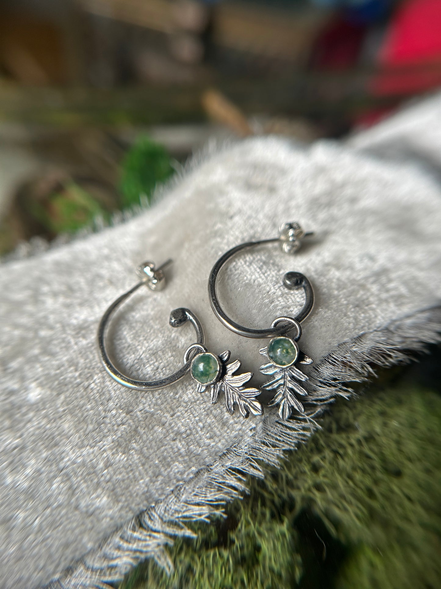Moss agate Fern drop earrings- made to order choice of ear wire hooks or hoops