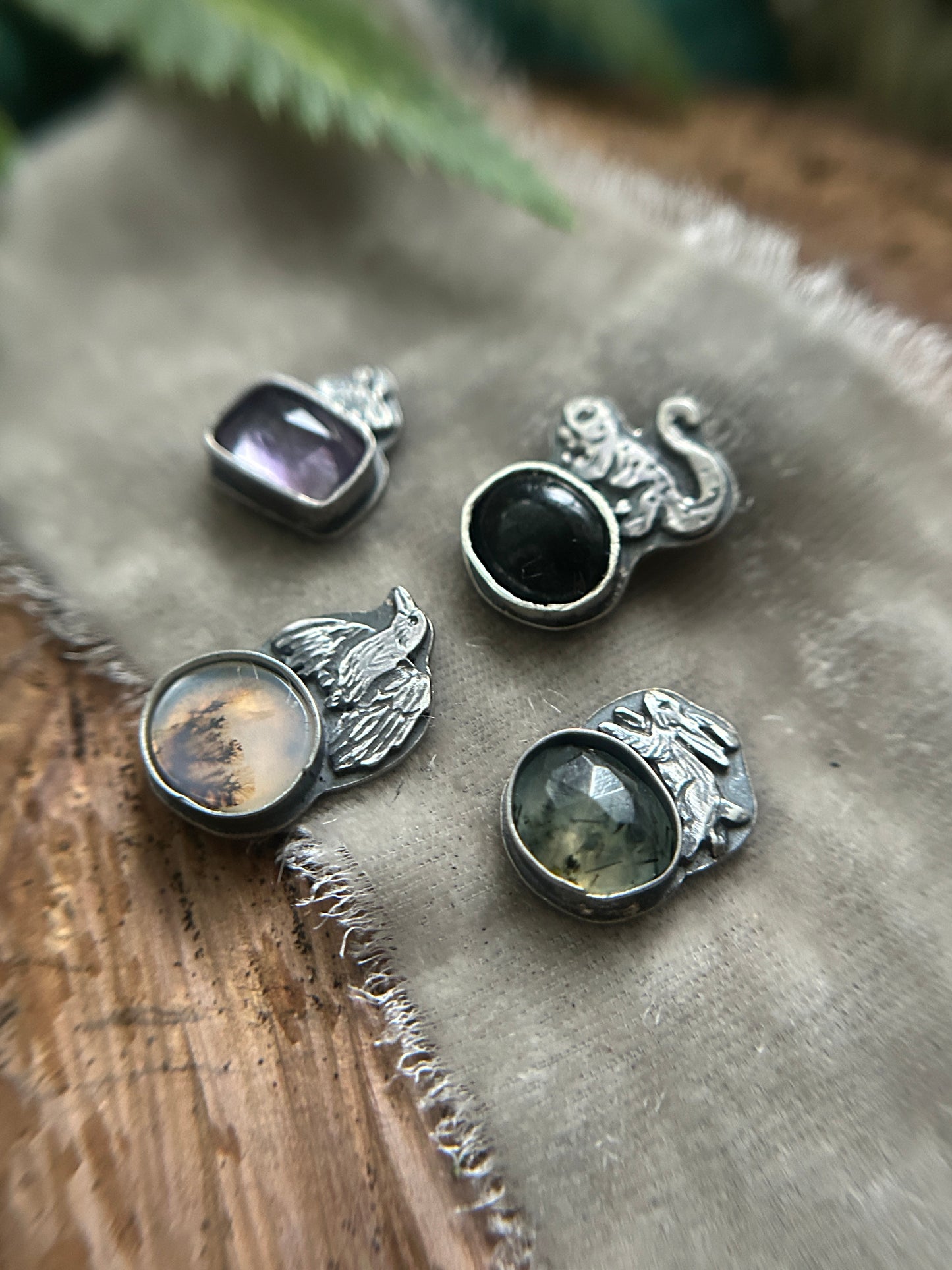 Woodland creature with gemstone- your choice of ring or pendant- sterling silver jewelry