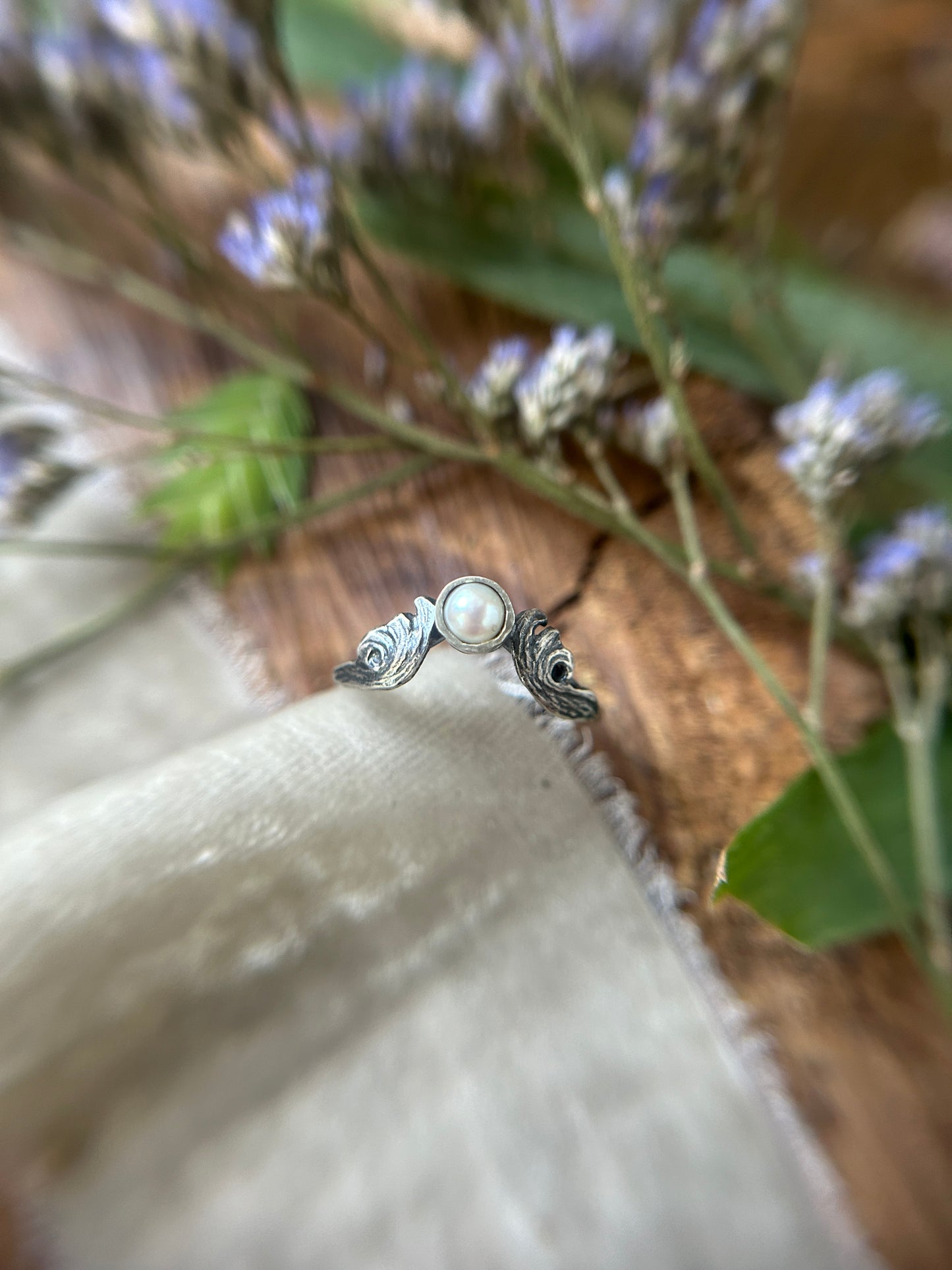Ocean Waves Stacking Ring- choice of pearl or gem- sterling silver- jewelry