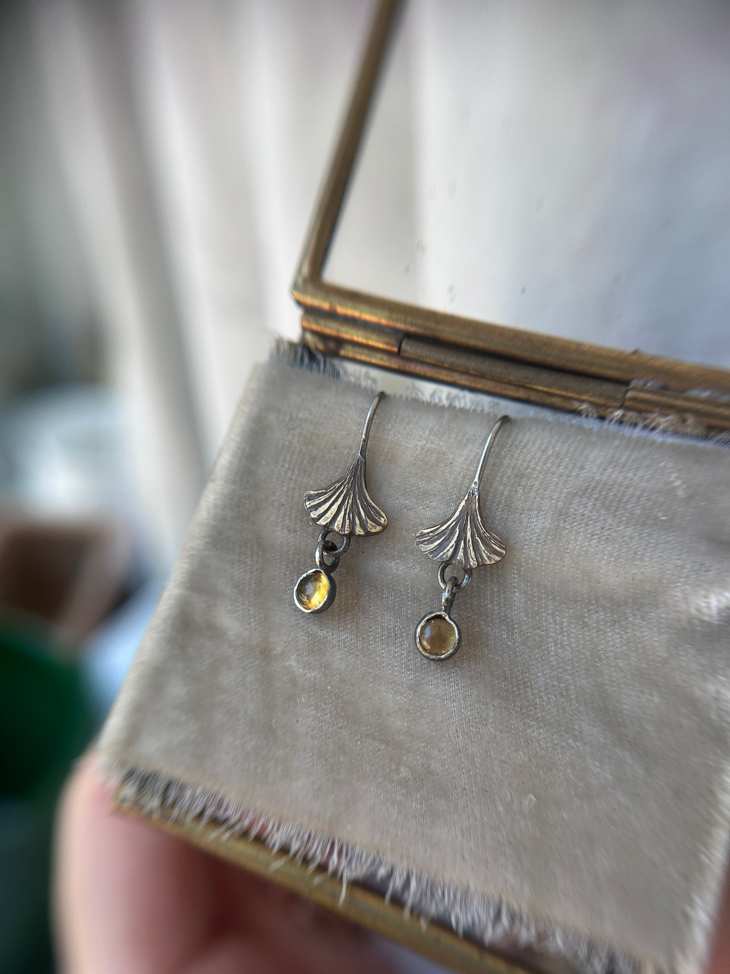 Woodland Gingko leaf earring- Sterling silver with brass jewelry