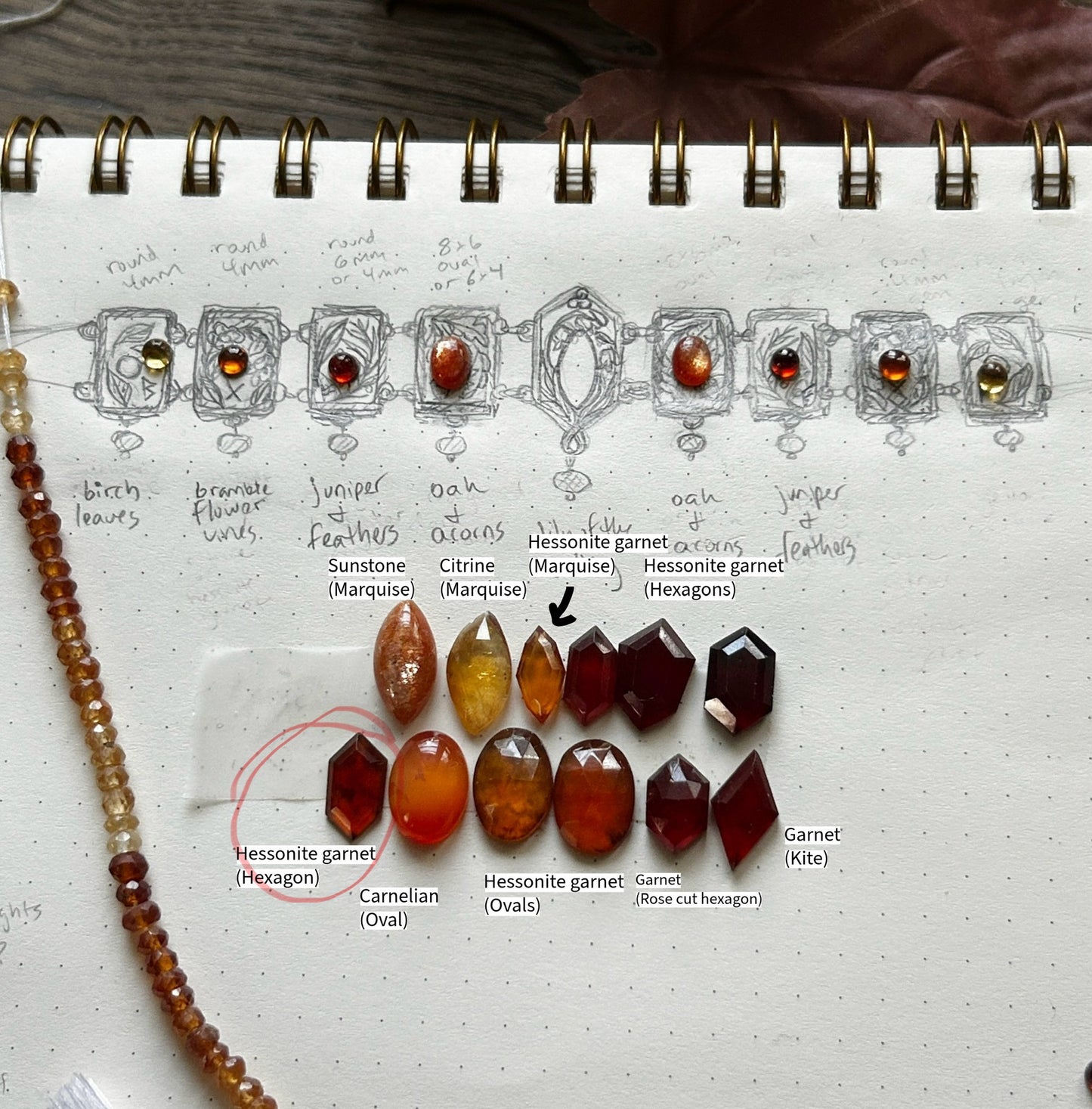 Reserved custom Brisíngamen brass necklace with citrine, garnet, and sunstone