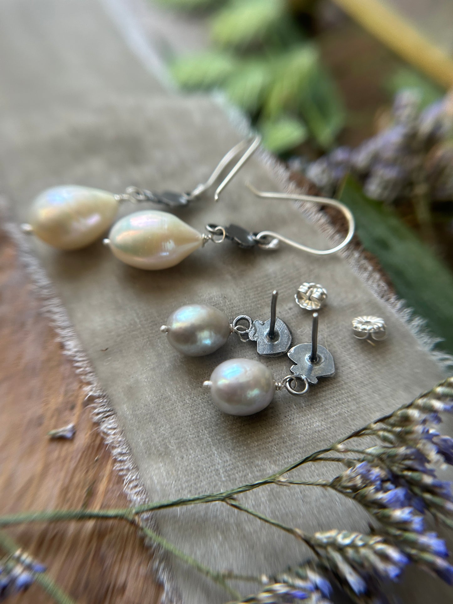 Baroque Pearl Seashell Earrings- sterling silver jewelry